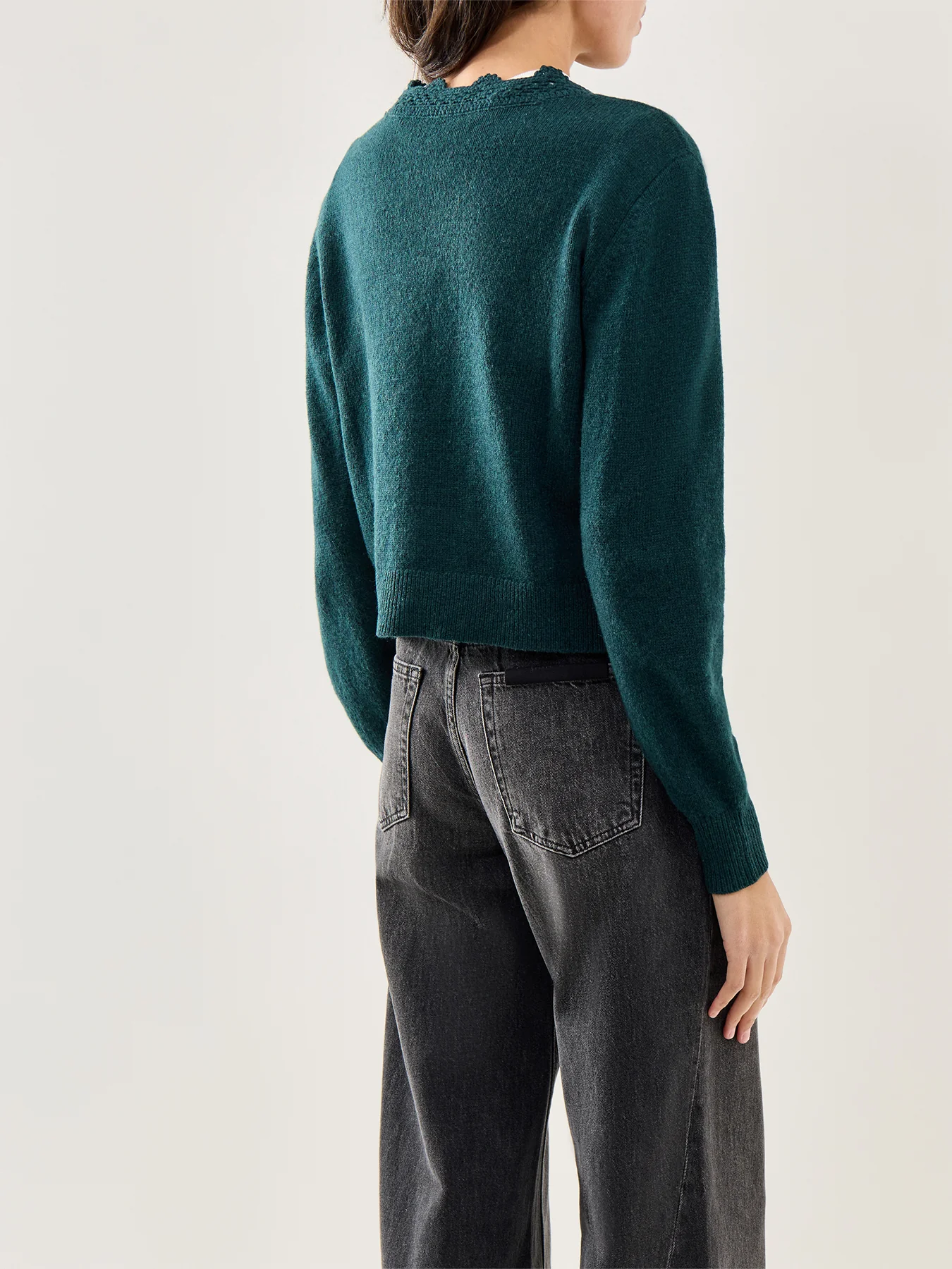 Crochet Trim Knit Cardigan Green - Image 5