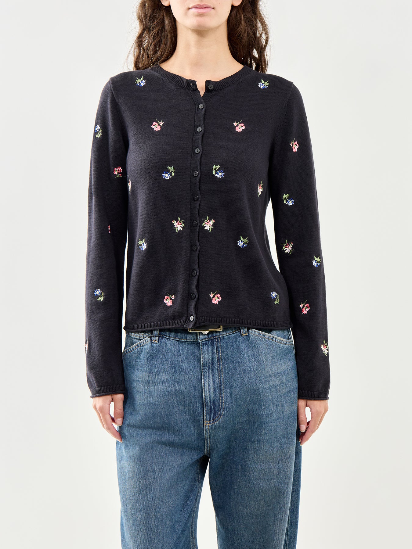Embroidered Ditsy Cardigan Black - Image 4