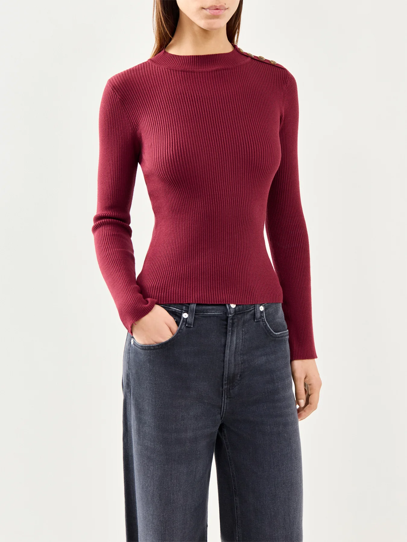 Side Neck Button Nightwear Top Burgundy - Image 4