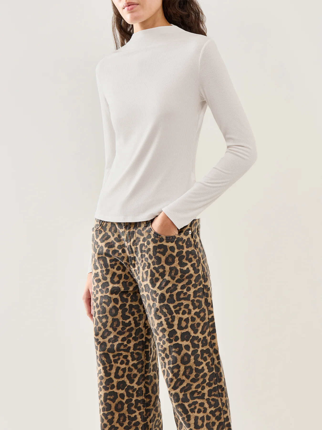 Ribbed Grown-On Neck Top White - Image 4