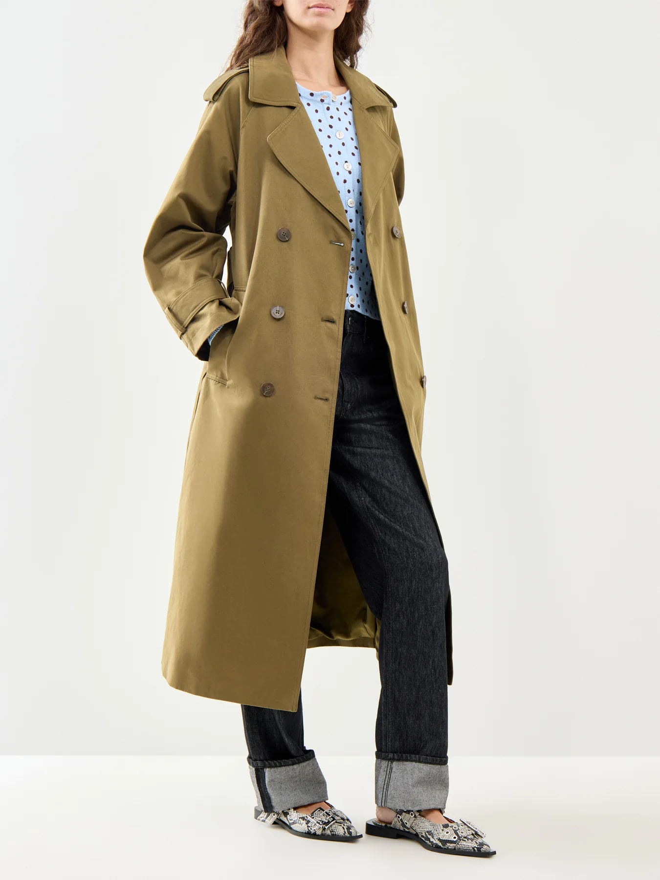 Okasan Trench Coat Green - Image 2
