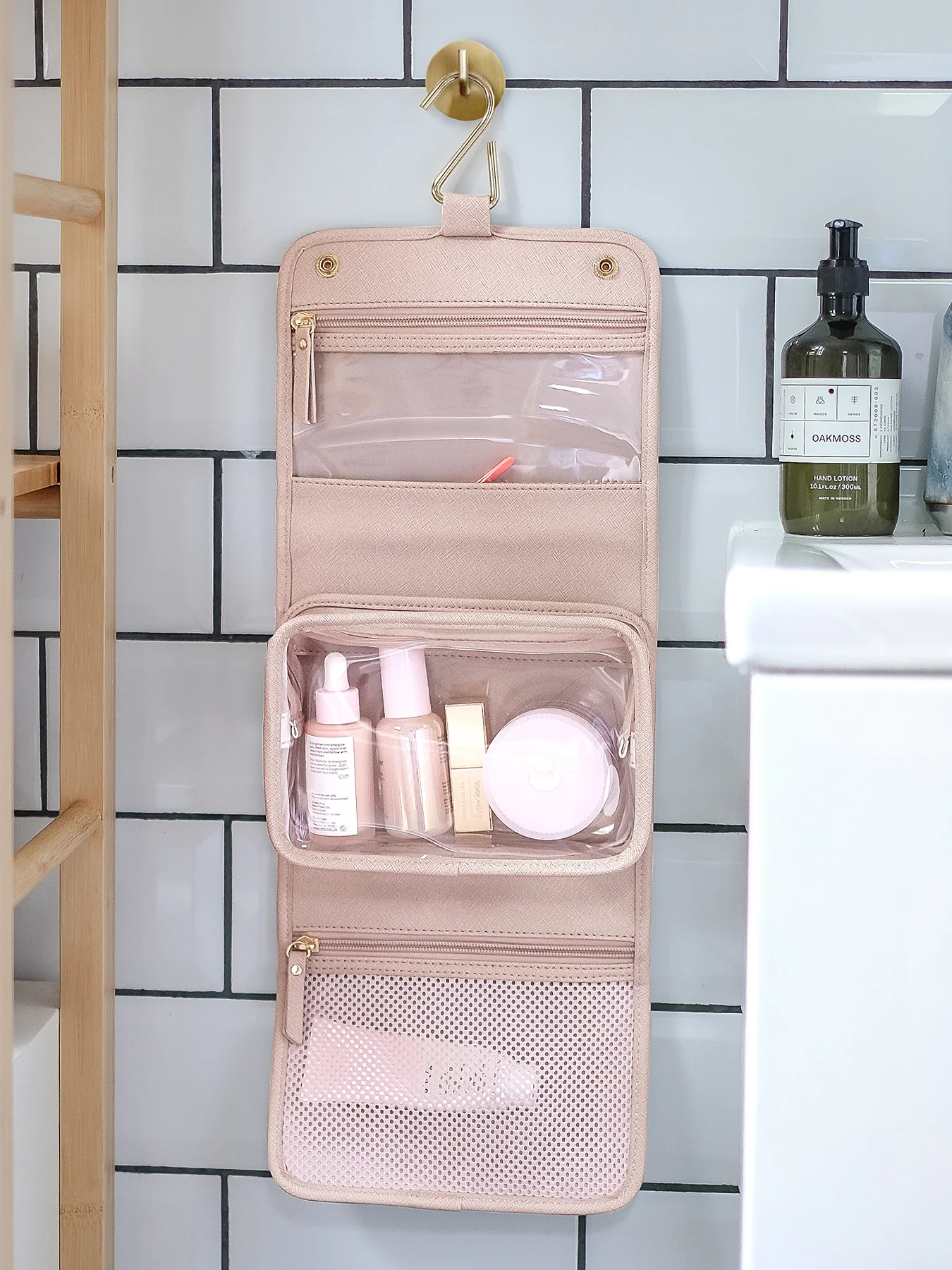Hanging Wash Bag Small Oatmeal Pink - Image 6