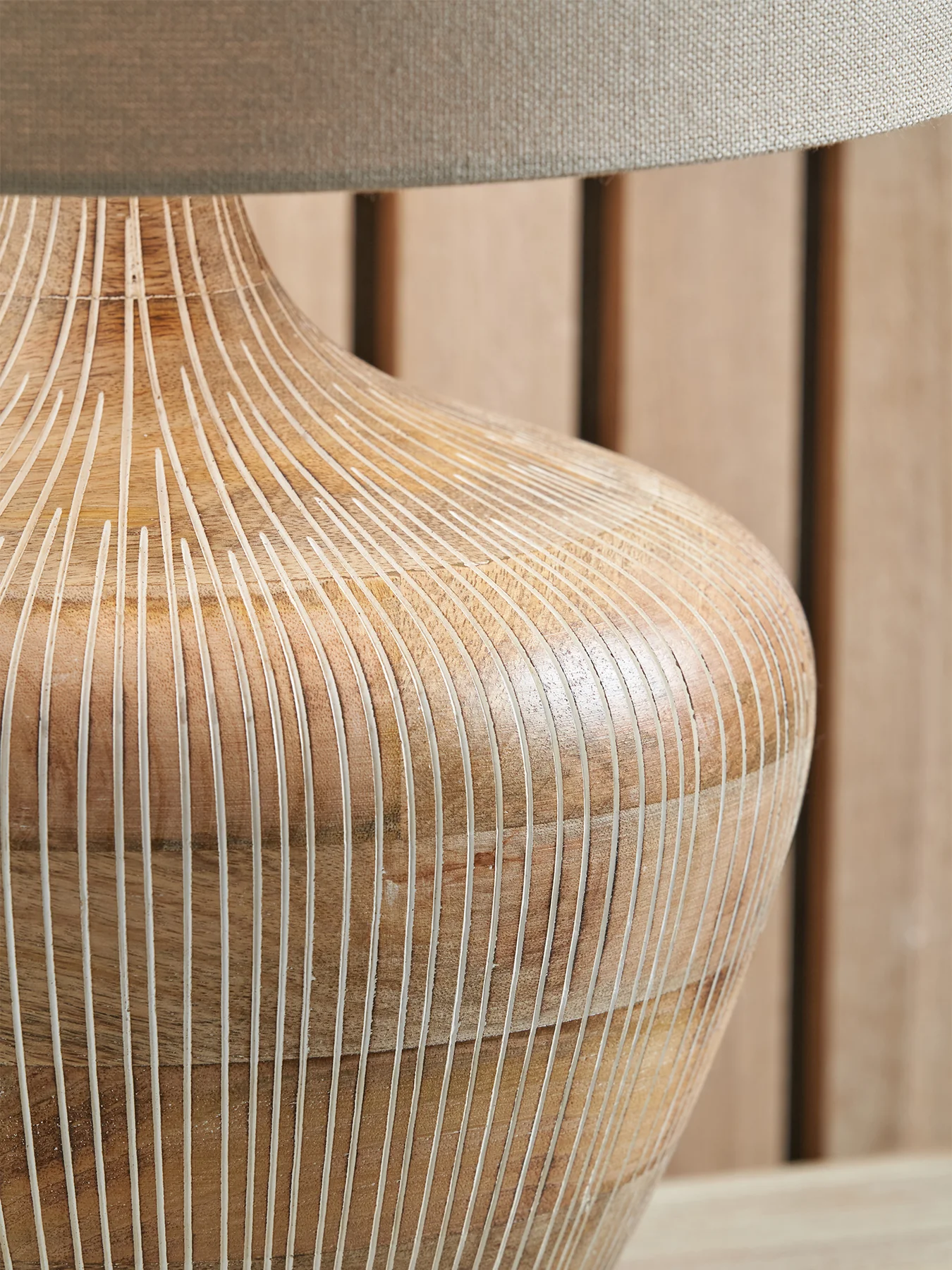 Textured Wood Table Lamp Base with Cylinder Shade Beige - Image 3