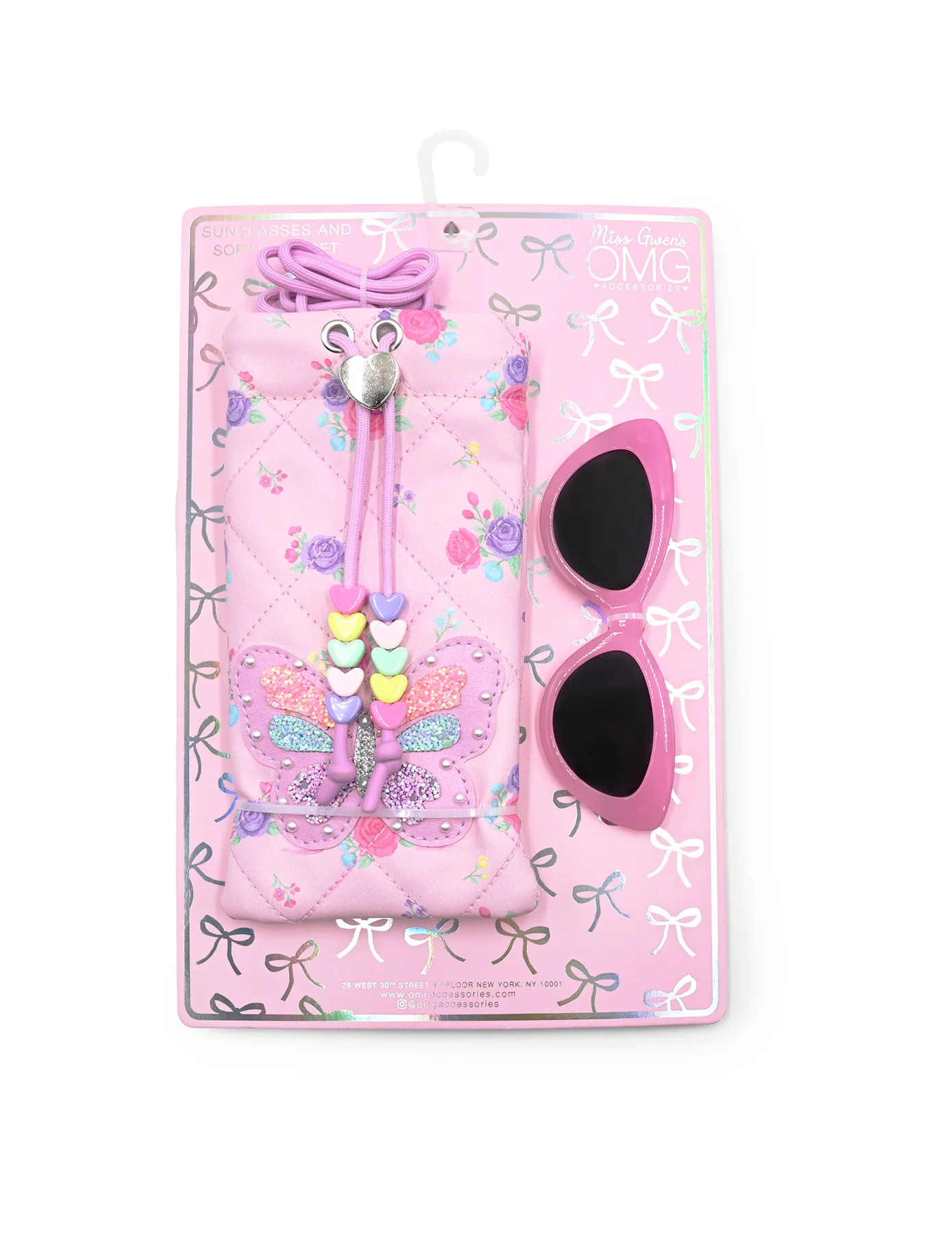 Kids' Floral Butterfly Drawstring Case And Sunglasses Set Multi - Image 2