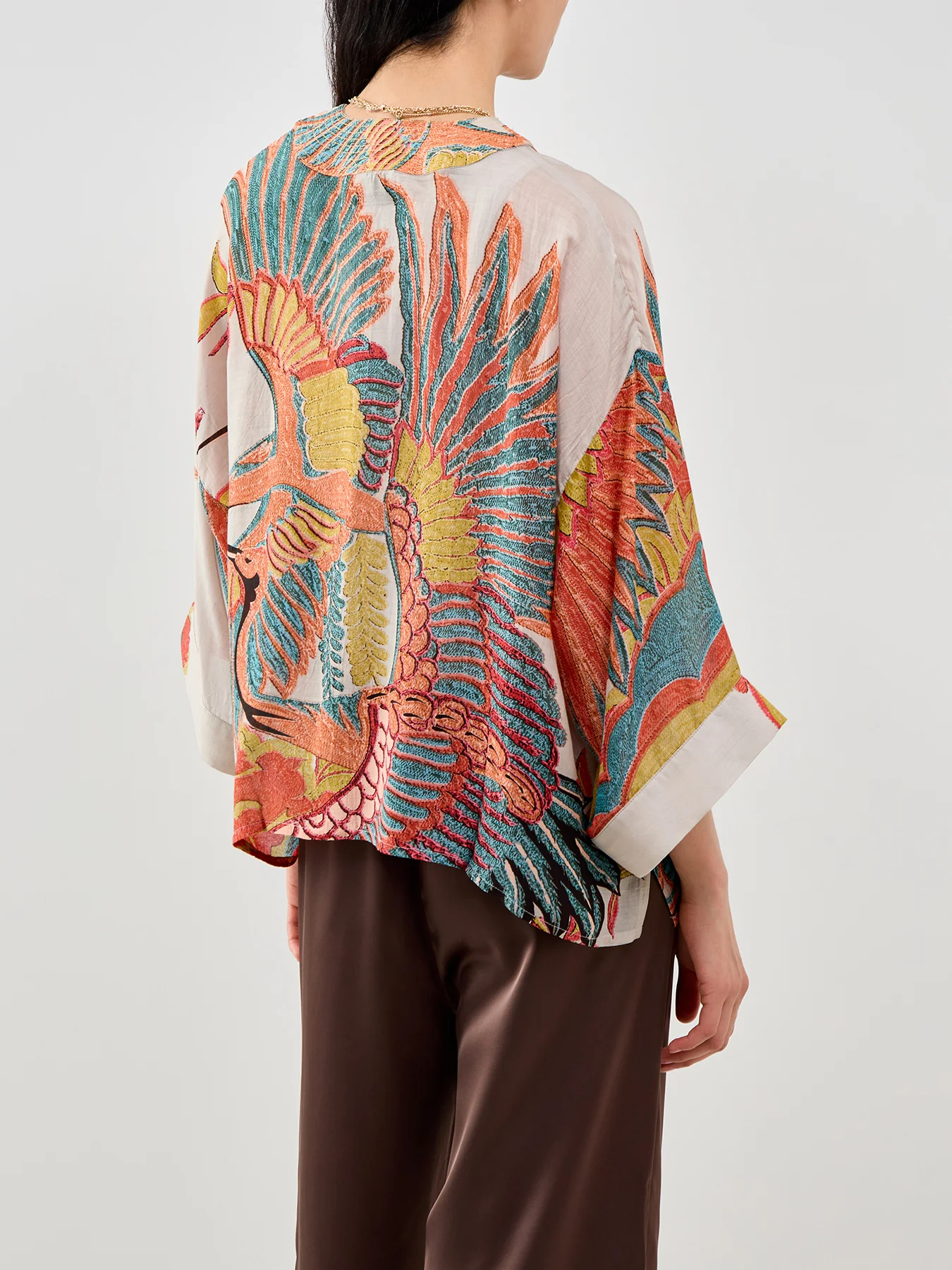 Crane Print Short Kimono Grey - Image 5