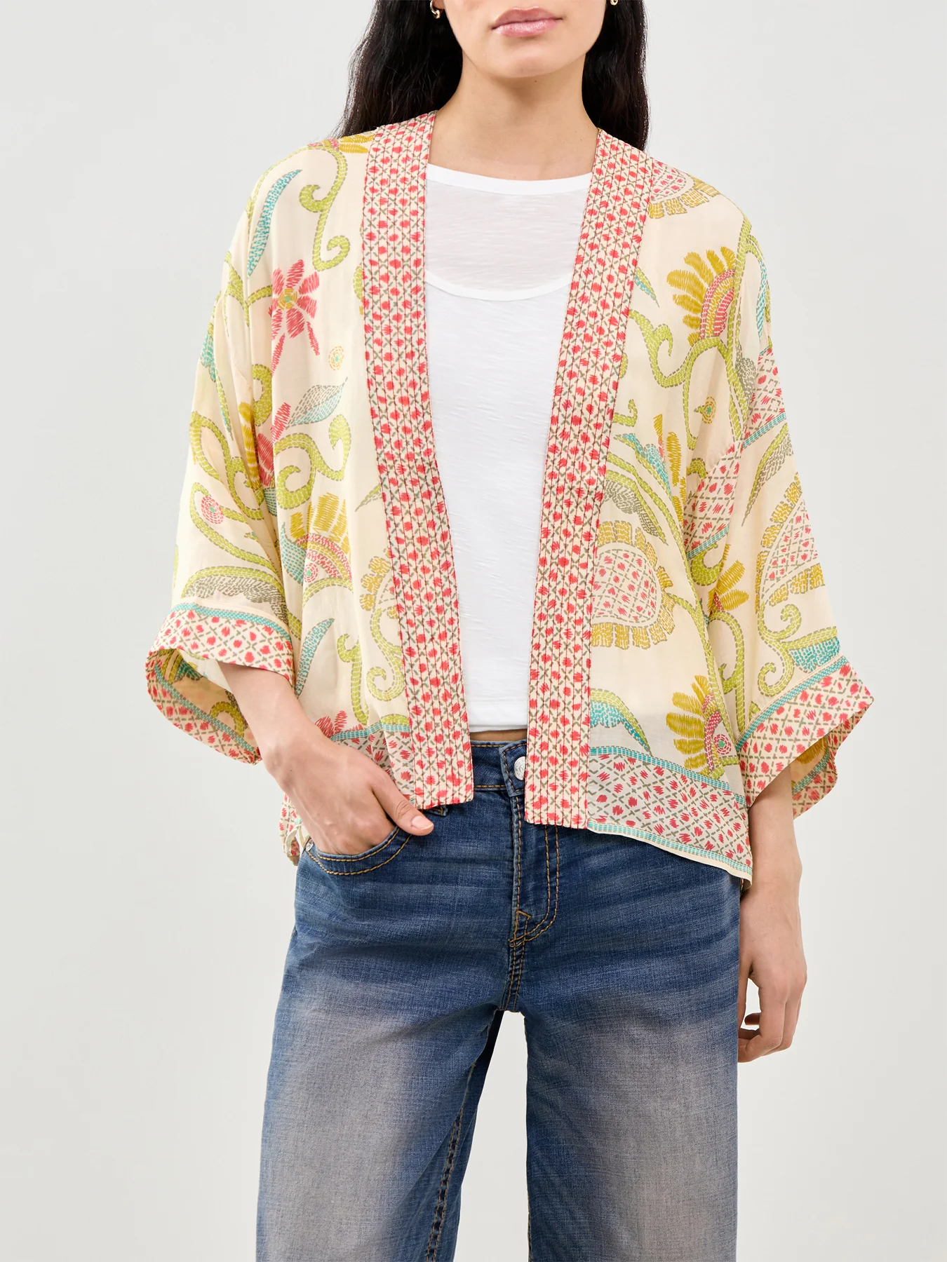 Giant Kantha Print Short Kimono - Image 4