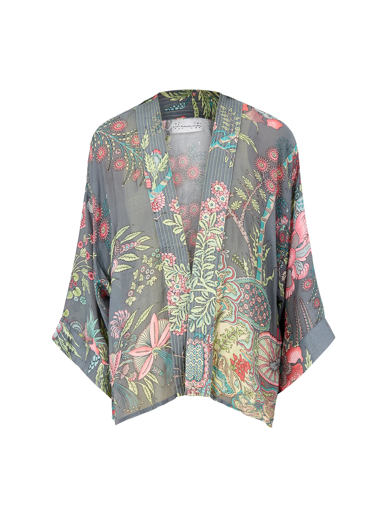 Boho Gardens Print Kimono Grey