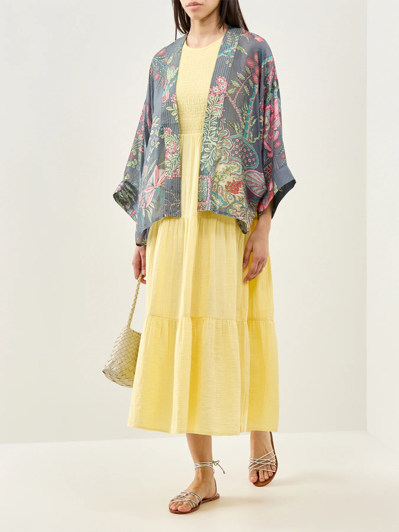 Boho Gardens Print Kimono Grey - Image 2