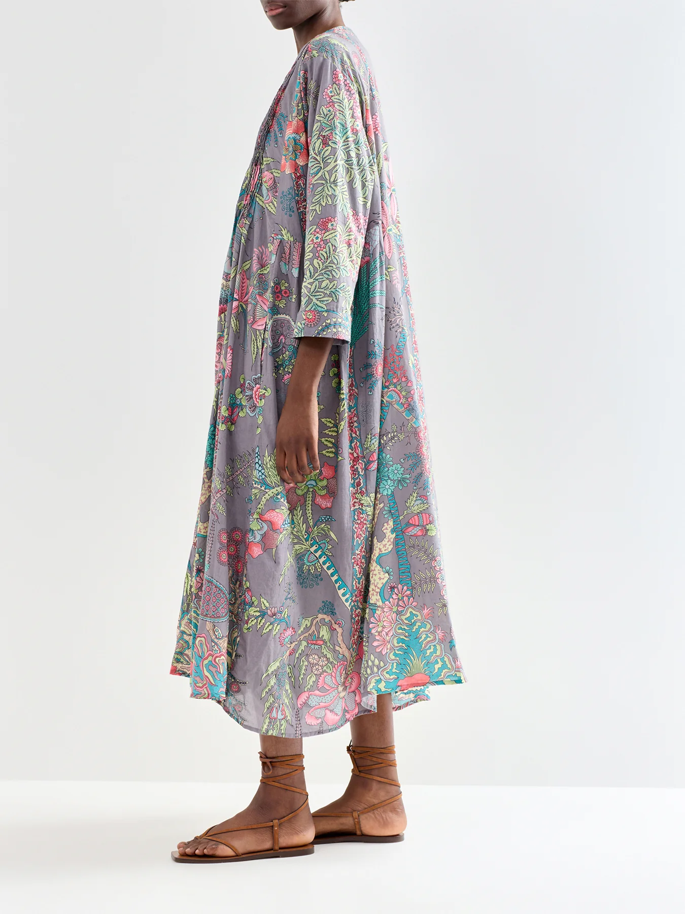 Pinch Pleat Dress Boho Gardens Grey - Image 4