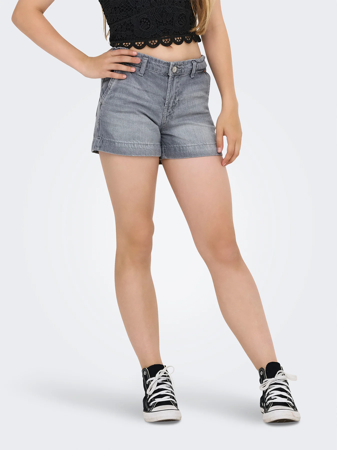 Kids' Wide Denim Shorts Grey - Image 3