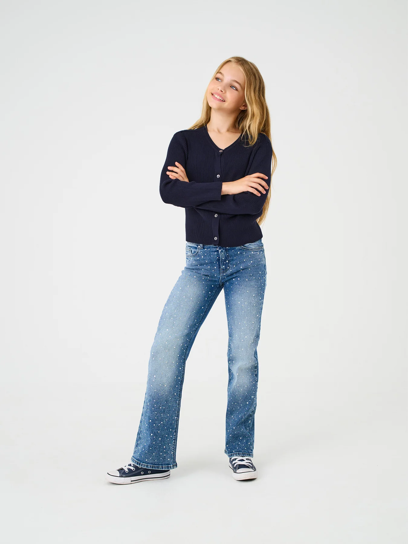 Kids’ Natascha Long Sleeve Crew Neck Cardigan Black - Image 3