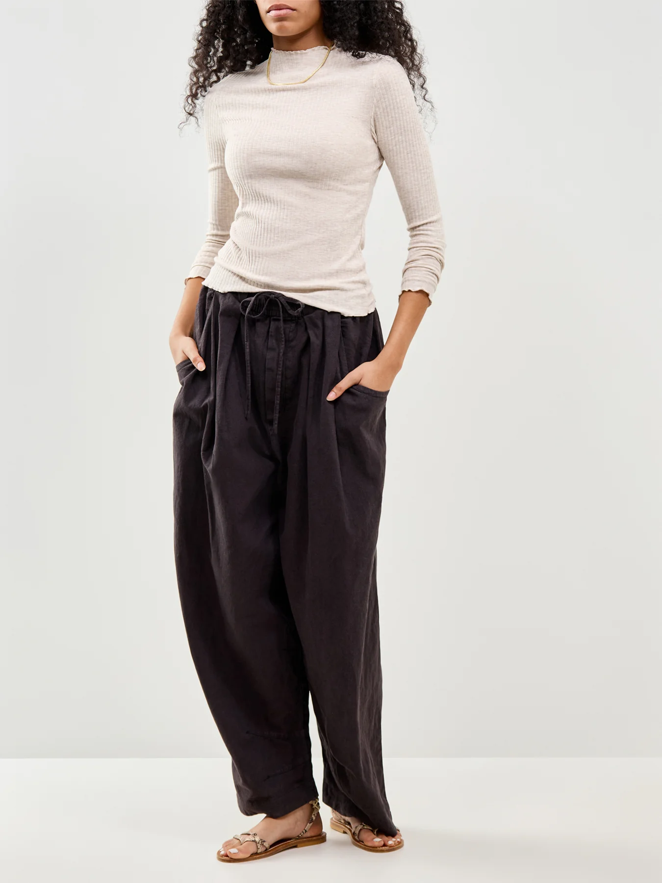 Emma High Neck Long Sleeve Top Cream - Image 2