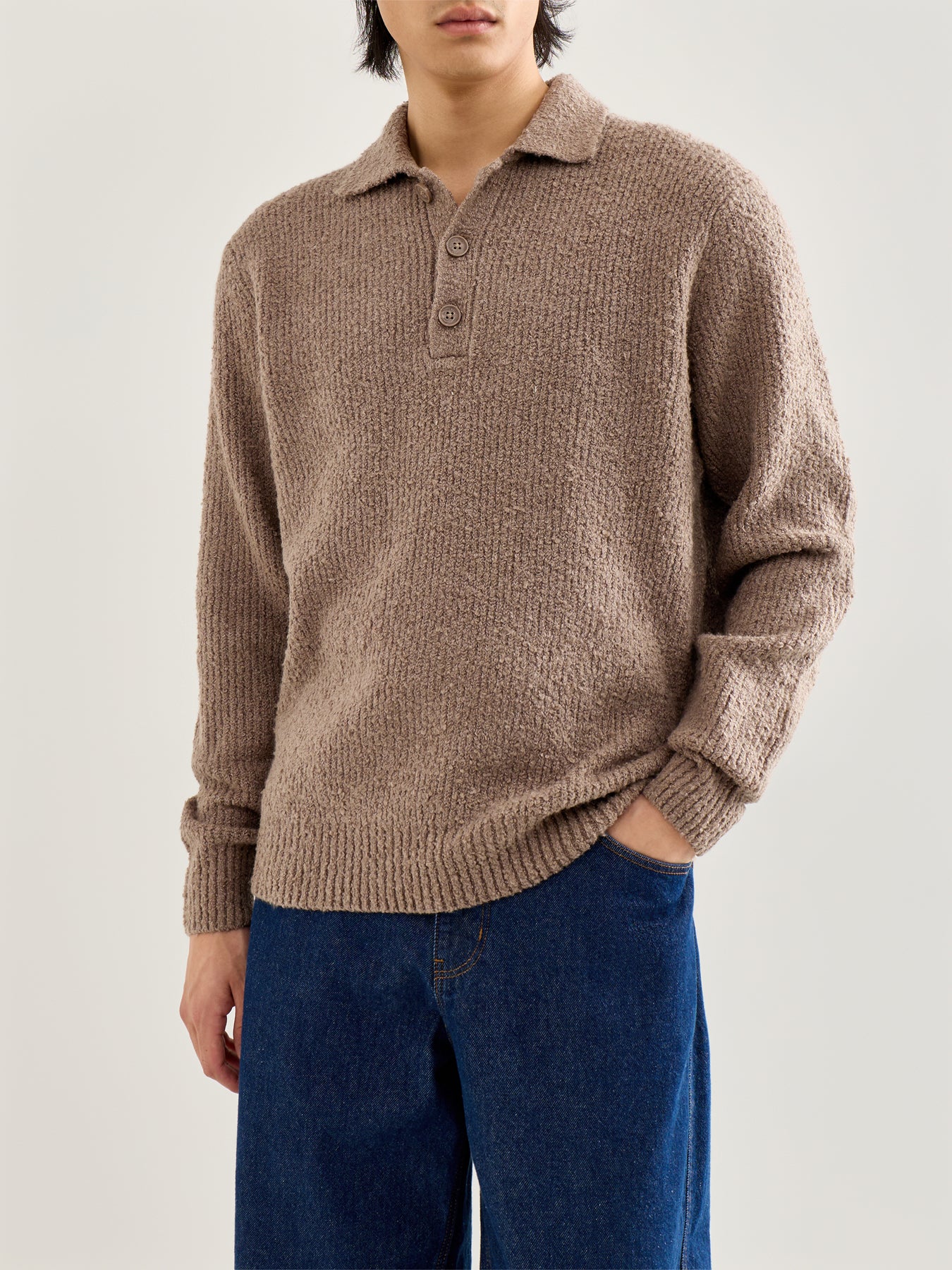 Onsdale Relaxed Long Sleeve Polo Knit Brown - Image 4