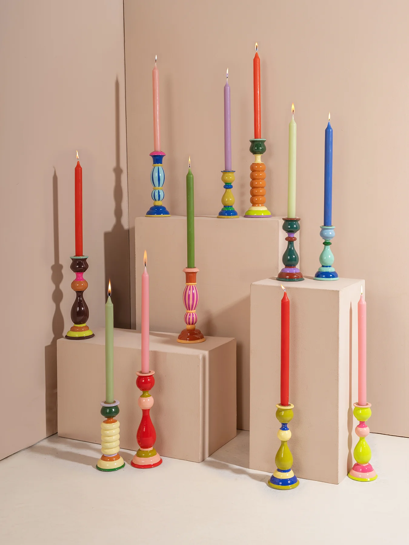Striped Wooden Candlestick Pink - Image 2