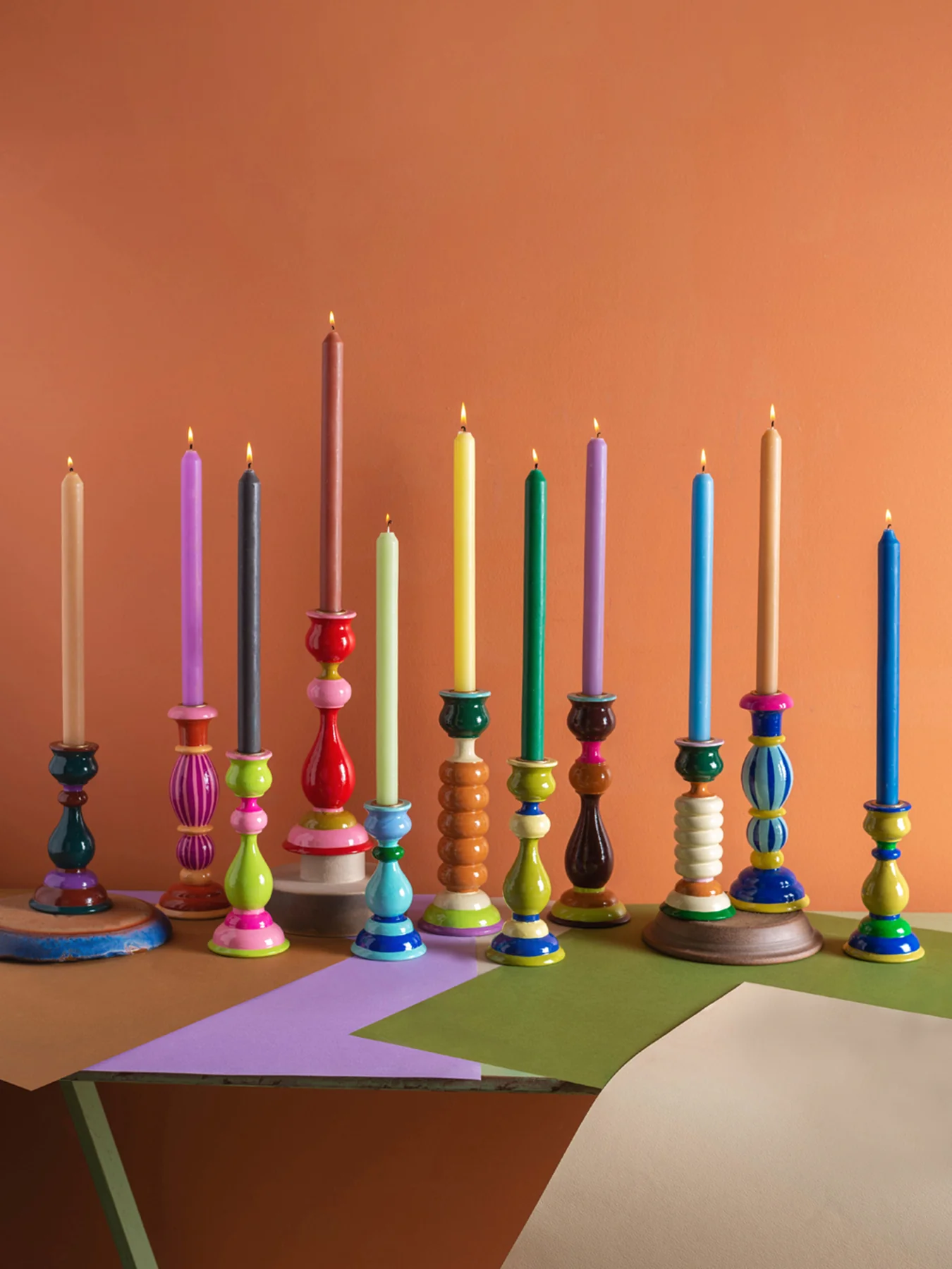 Carved Wooden Candlestick Blue - Image 2