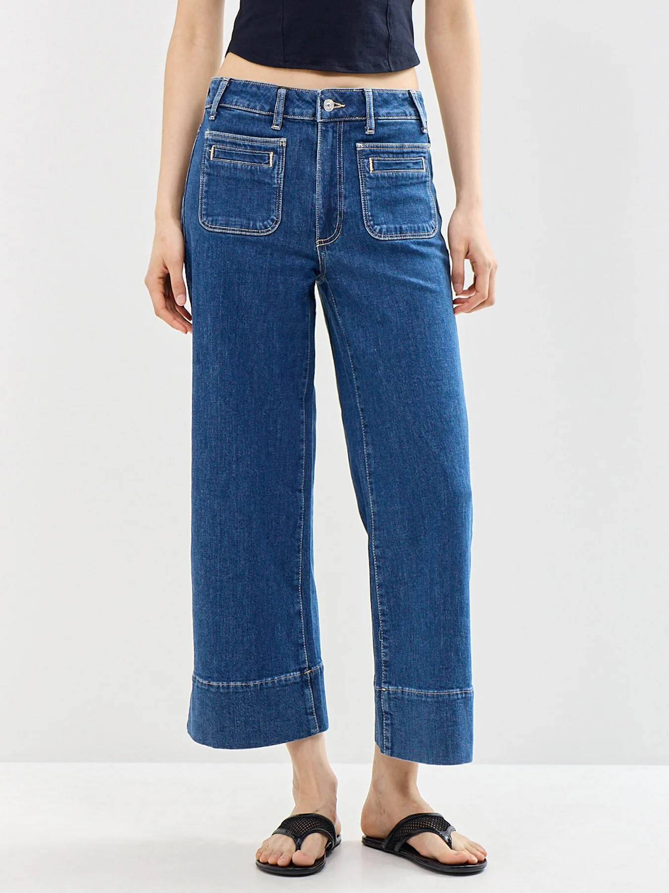 Anessa Wide Leg Cropped Jeans Blue - Image 4