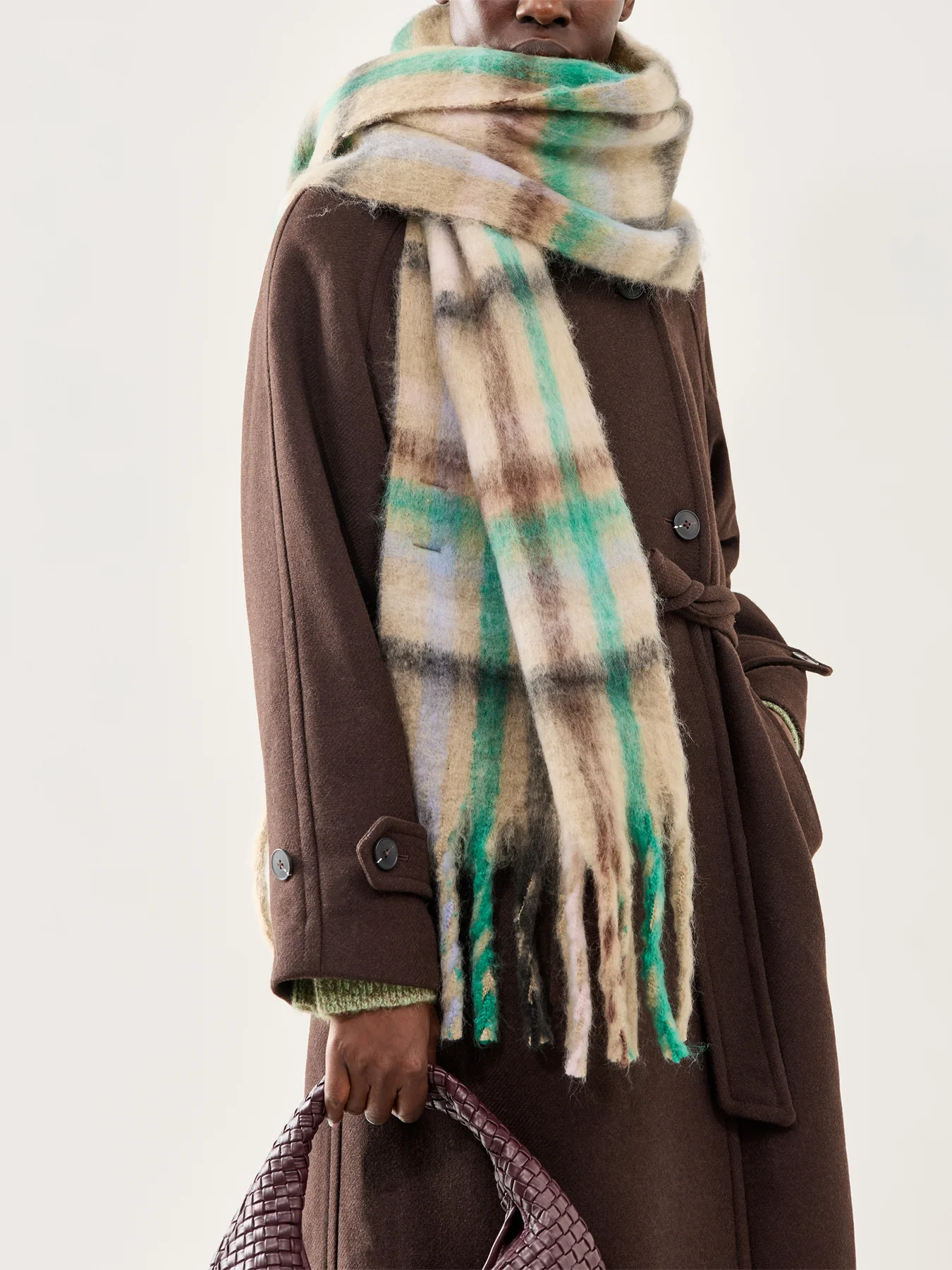 Jill Check Wool Blend Scarf Beige - Image 2