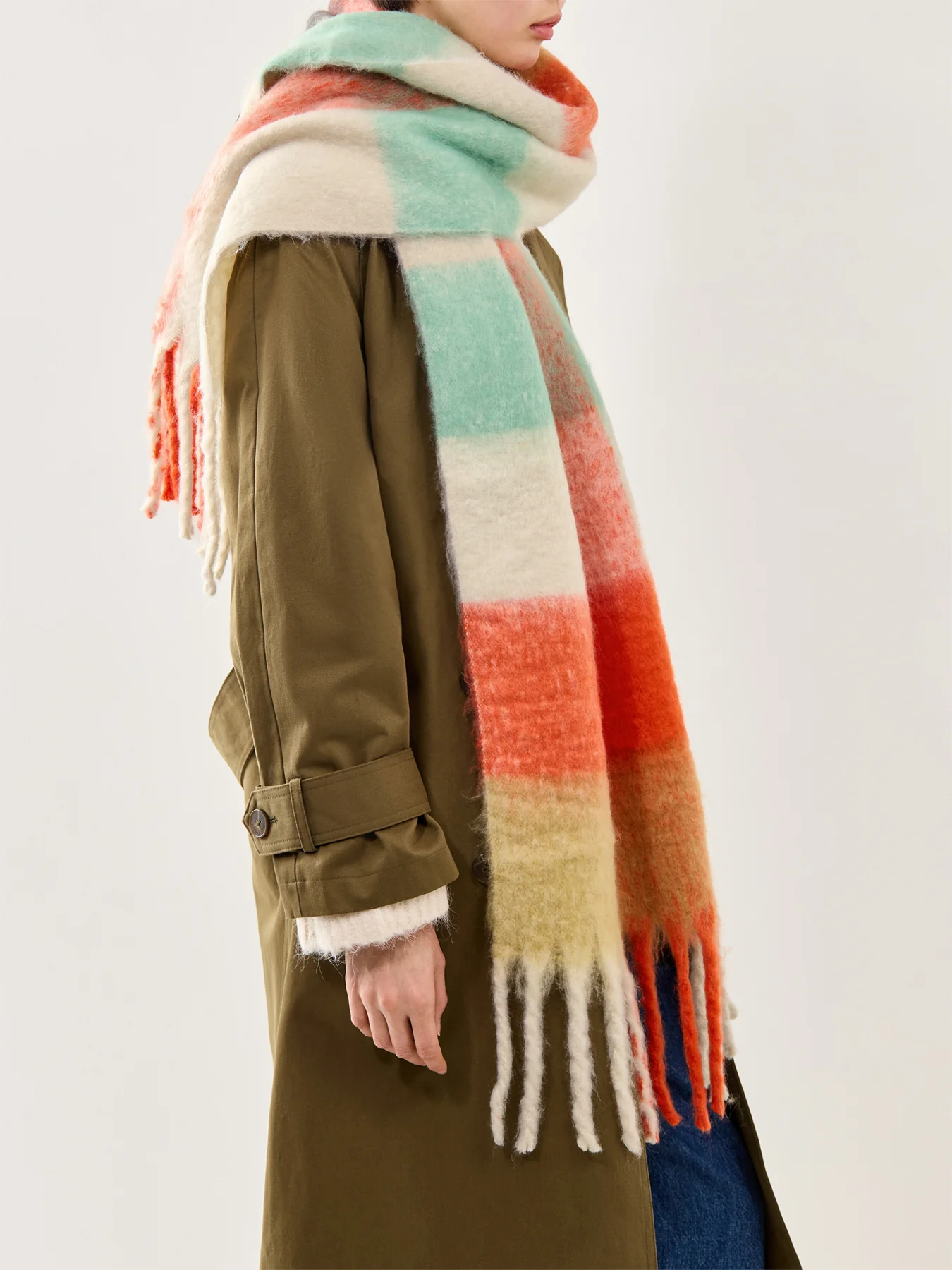 Jory Large Check Wool Blend Scarf Orange - Image 2