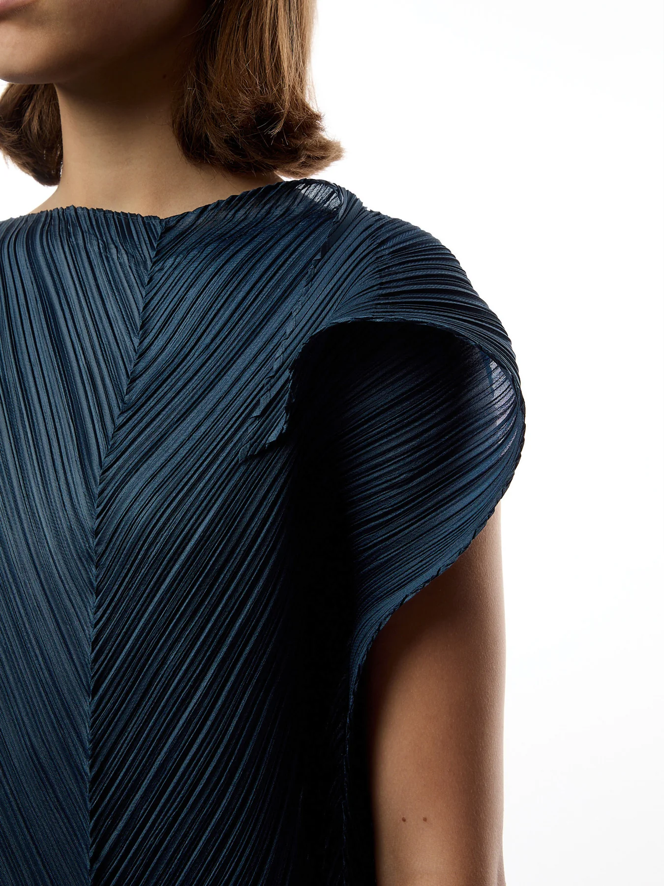 Pleats Sculptural Flare Grayish Navy Dress - Image 3