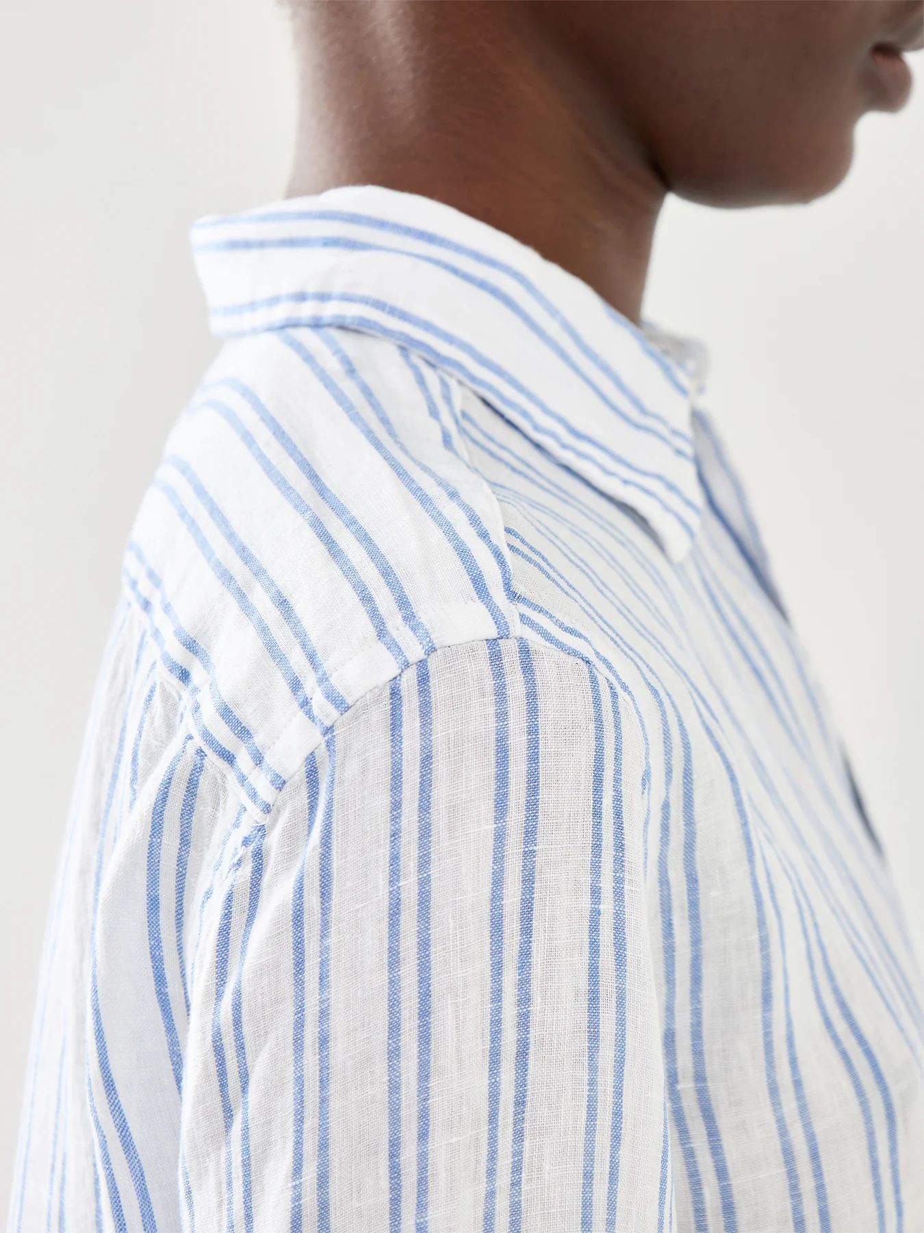 Classic Stripe Long Sleeve Button Front Shirt White Pond Blue - Image 3
