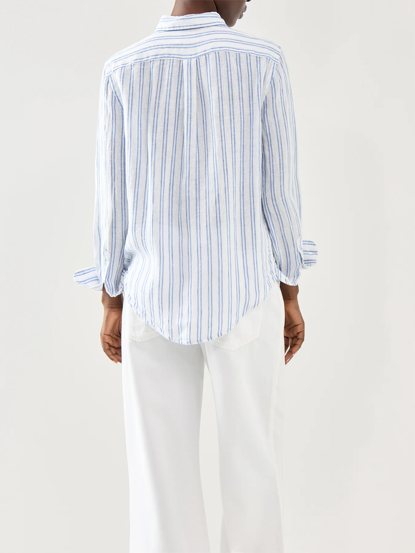 Classic Stripe Long Sleeve Button Front Shirt White Pond Blue - Image 5