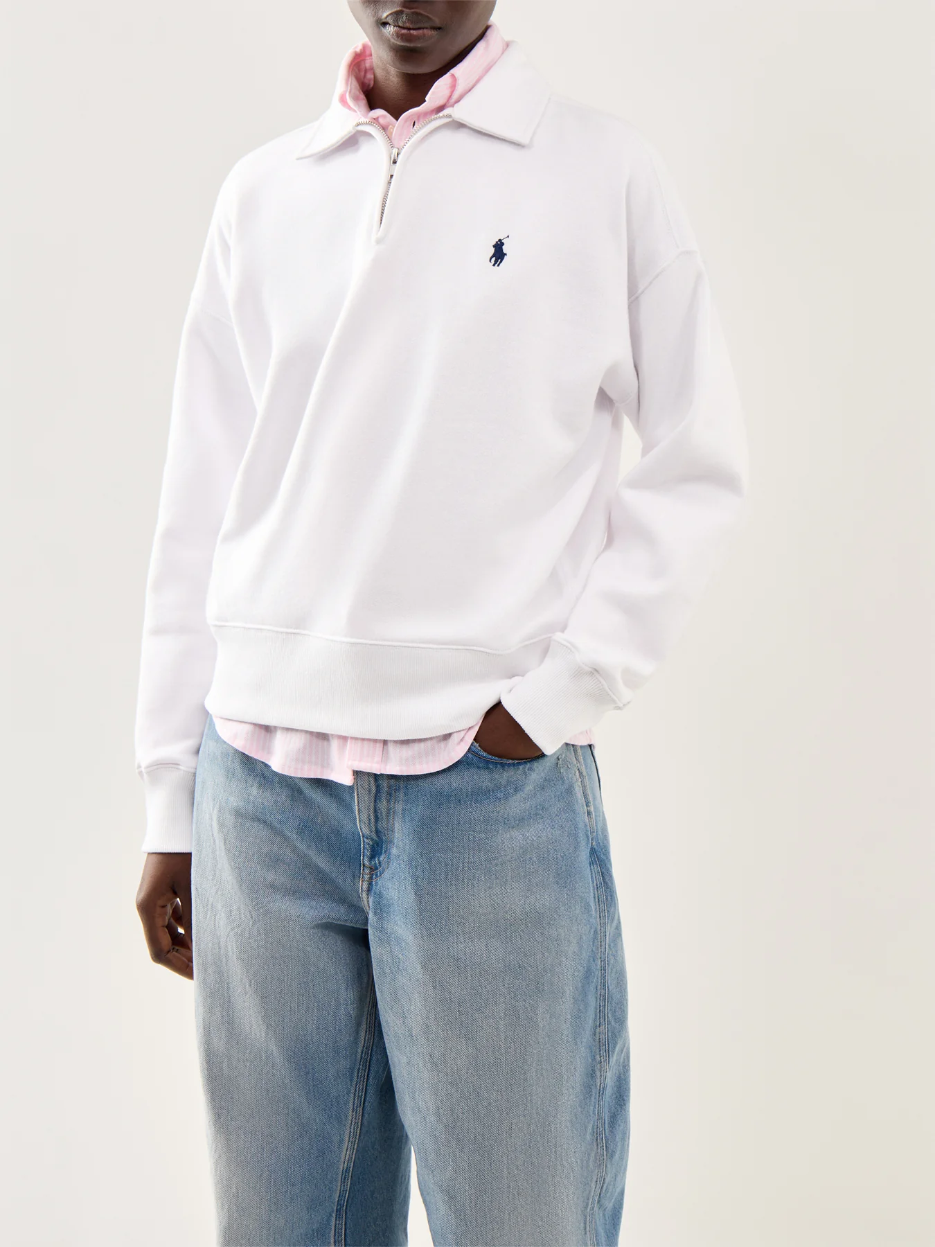 Knit Half Zip Sweatshirt White - Image 4