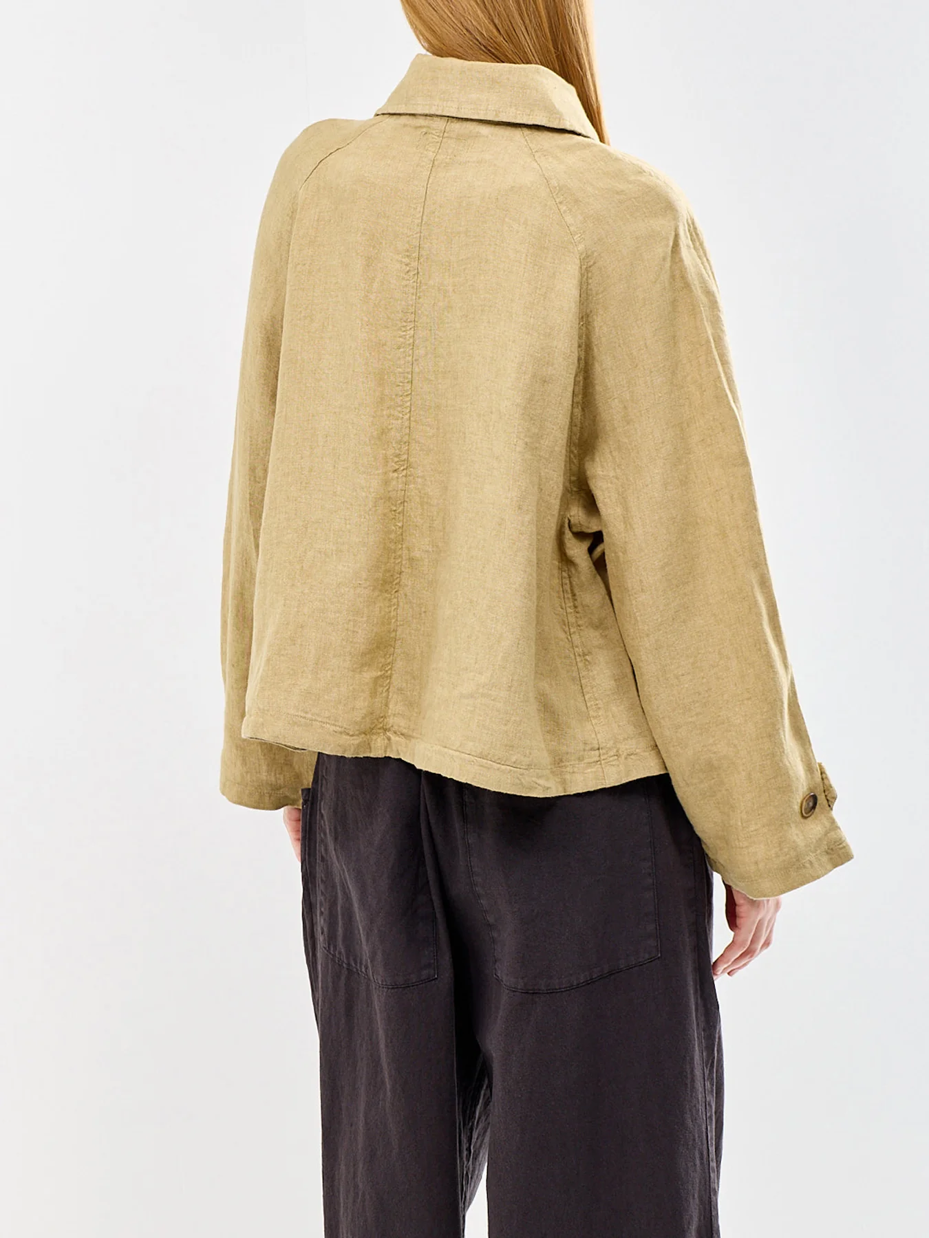 Short Linen Trench Coat Beige - Image 5