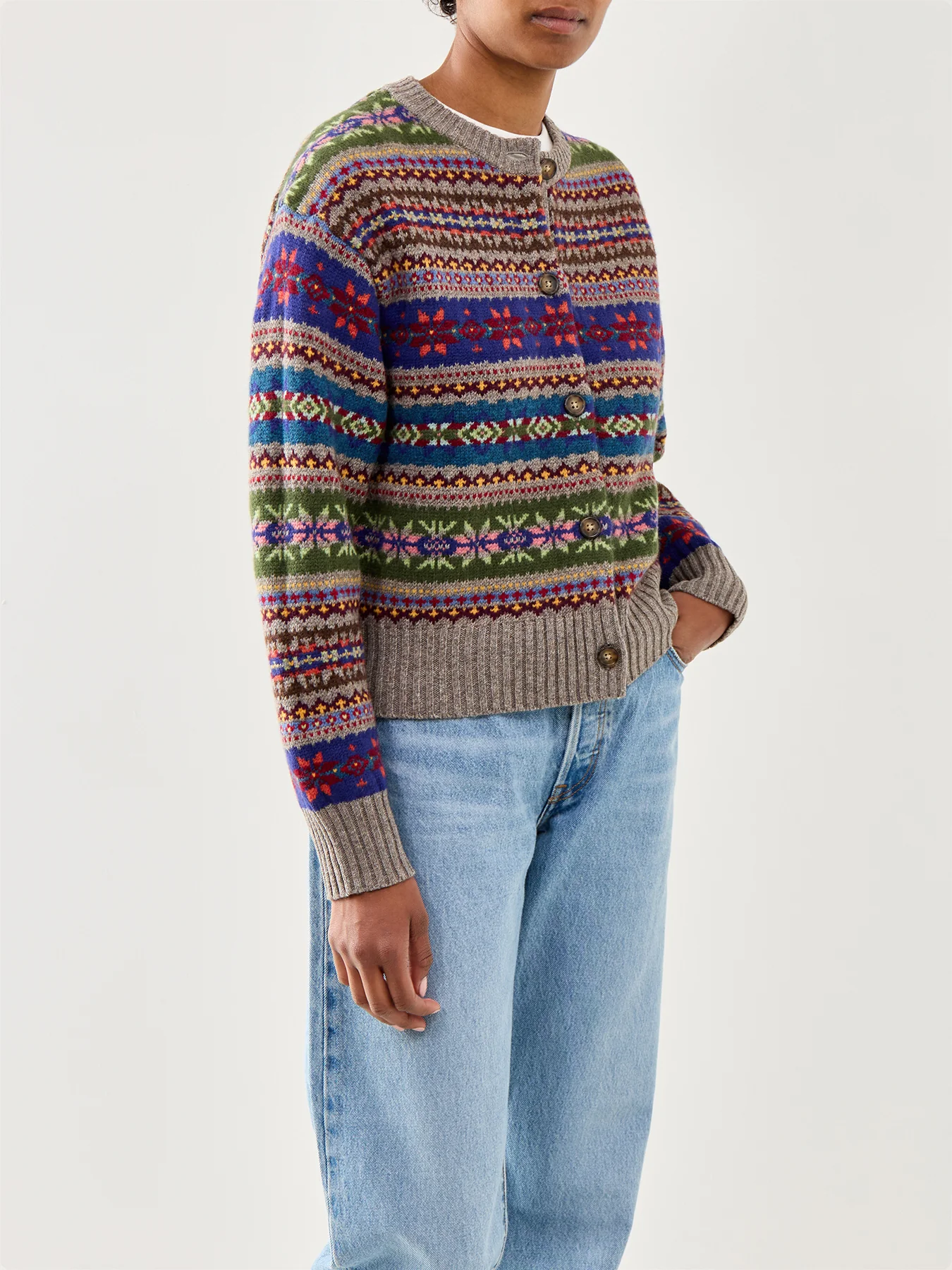 Sweater Cardigan Tan Multi - Image 4