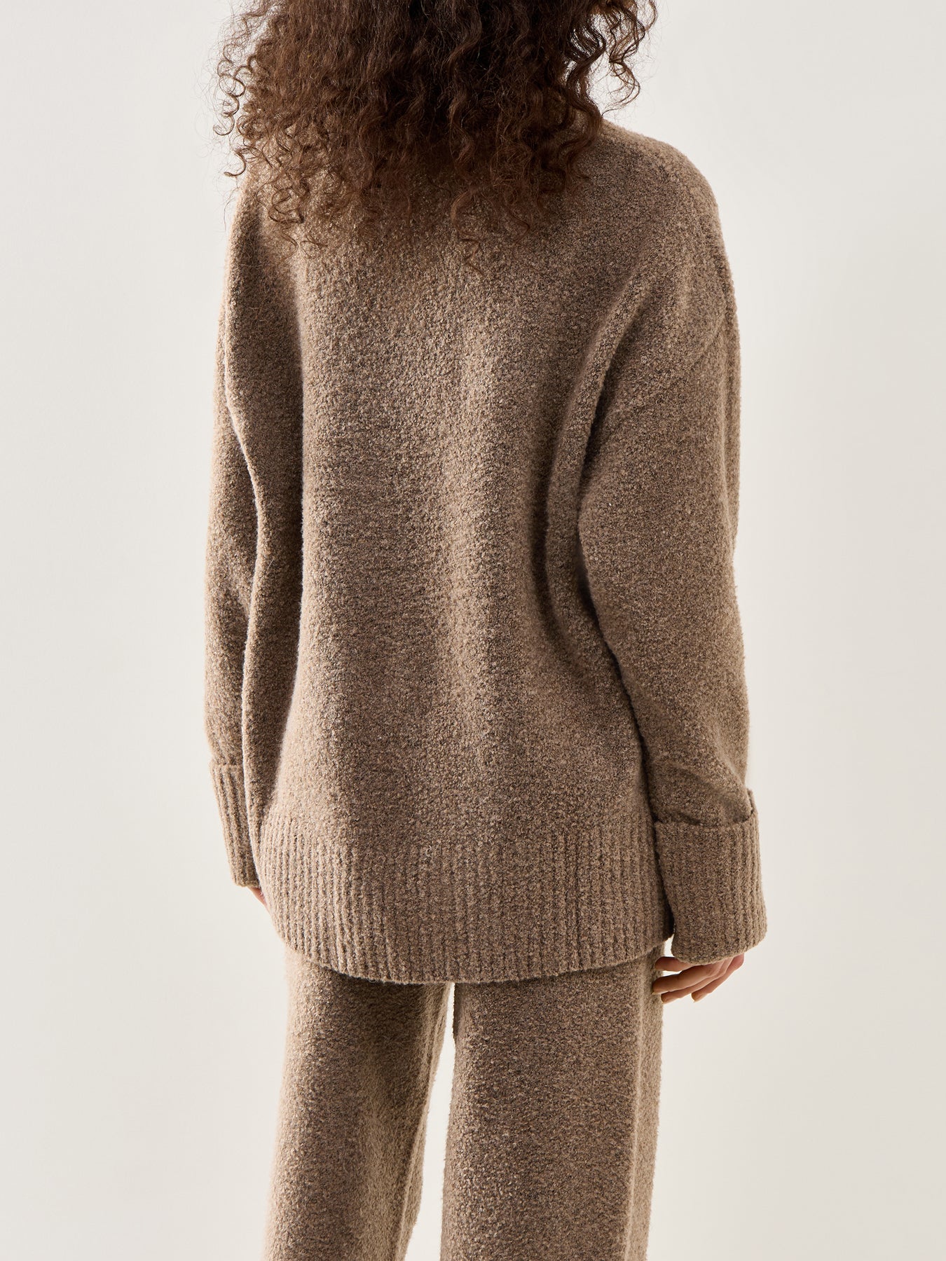 Camille V-Neck Oversized Borg Jumper Brown - Image 5
