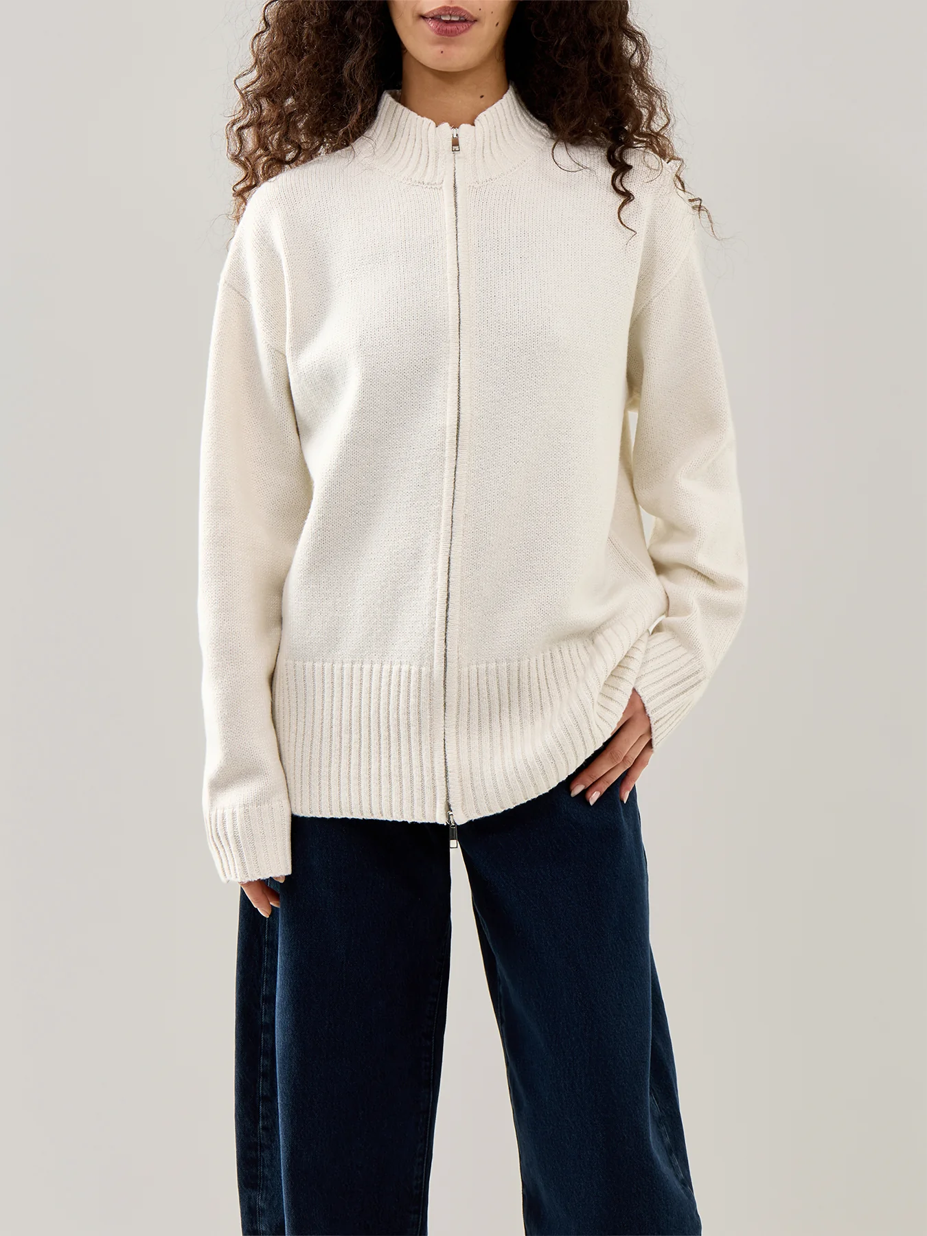 Claudia Zip Up Cardigan Cream - Image 4