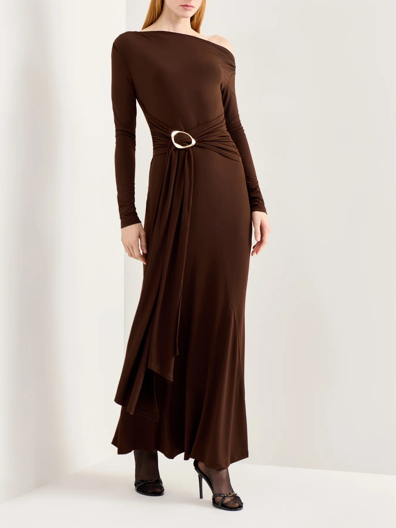 Yarelia Ruched Jersey Maxi Dress Brown - Image 2