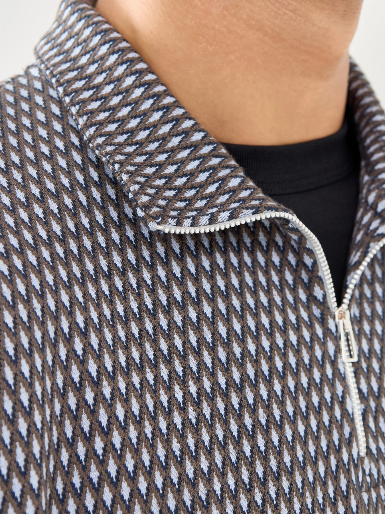 1/4 Zip Pattern Cotton Sweatshirt Blue - Image 3