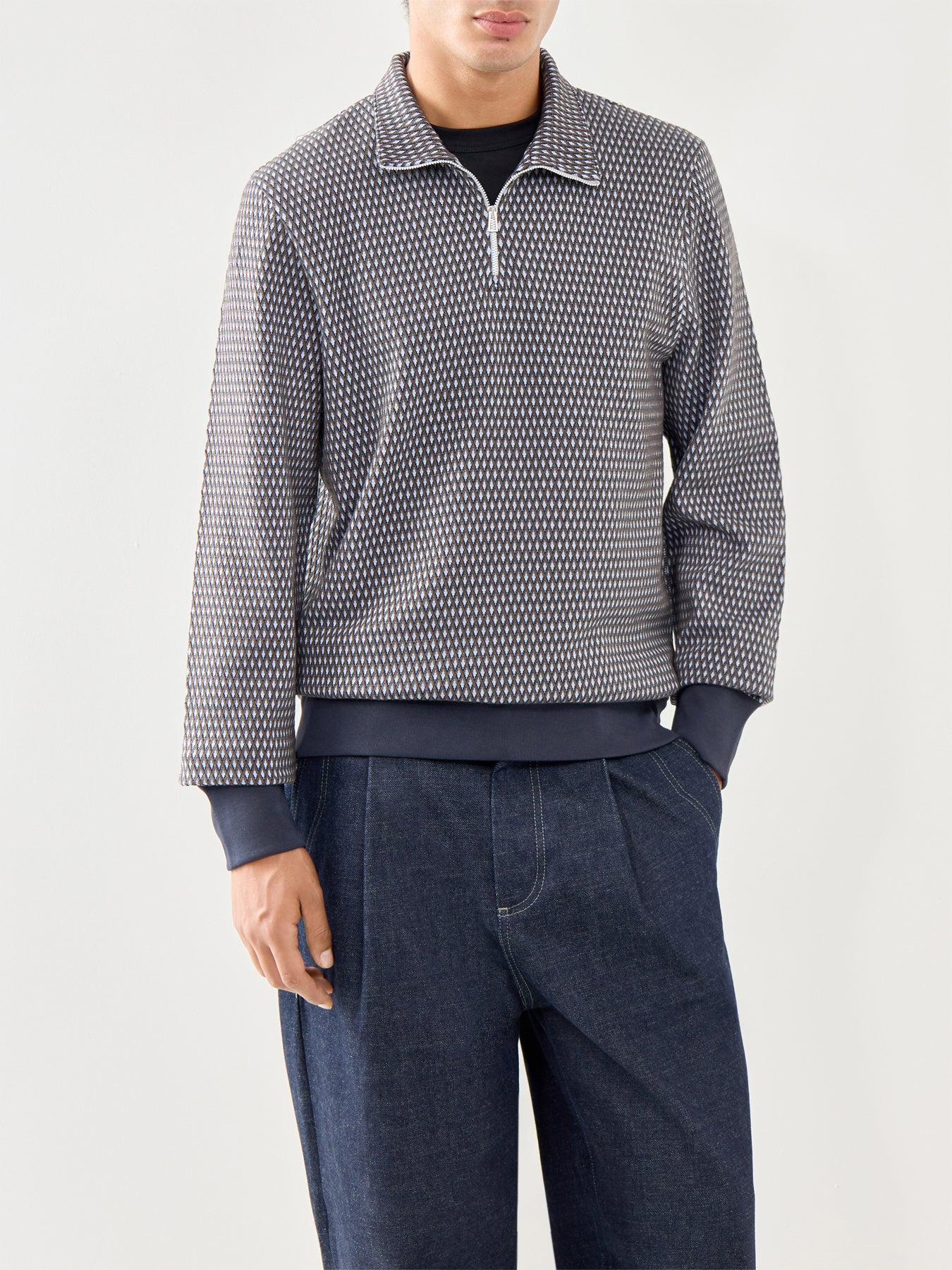 1/4 Zip Pattern Cotton Sweatshirt Blue - Image 4