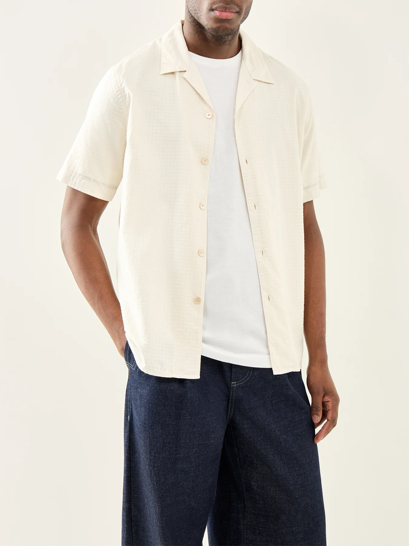 Embroidered Neps Short Sleeve Shirt White - Image 4