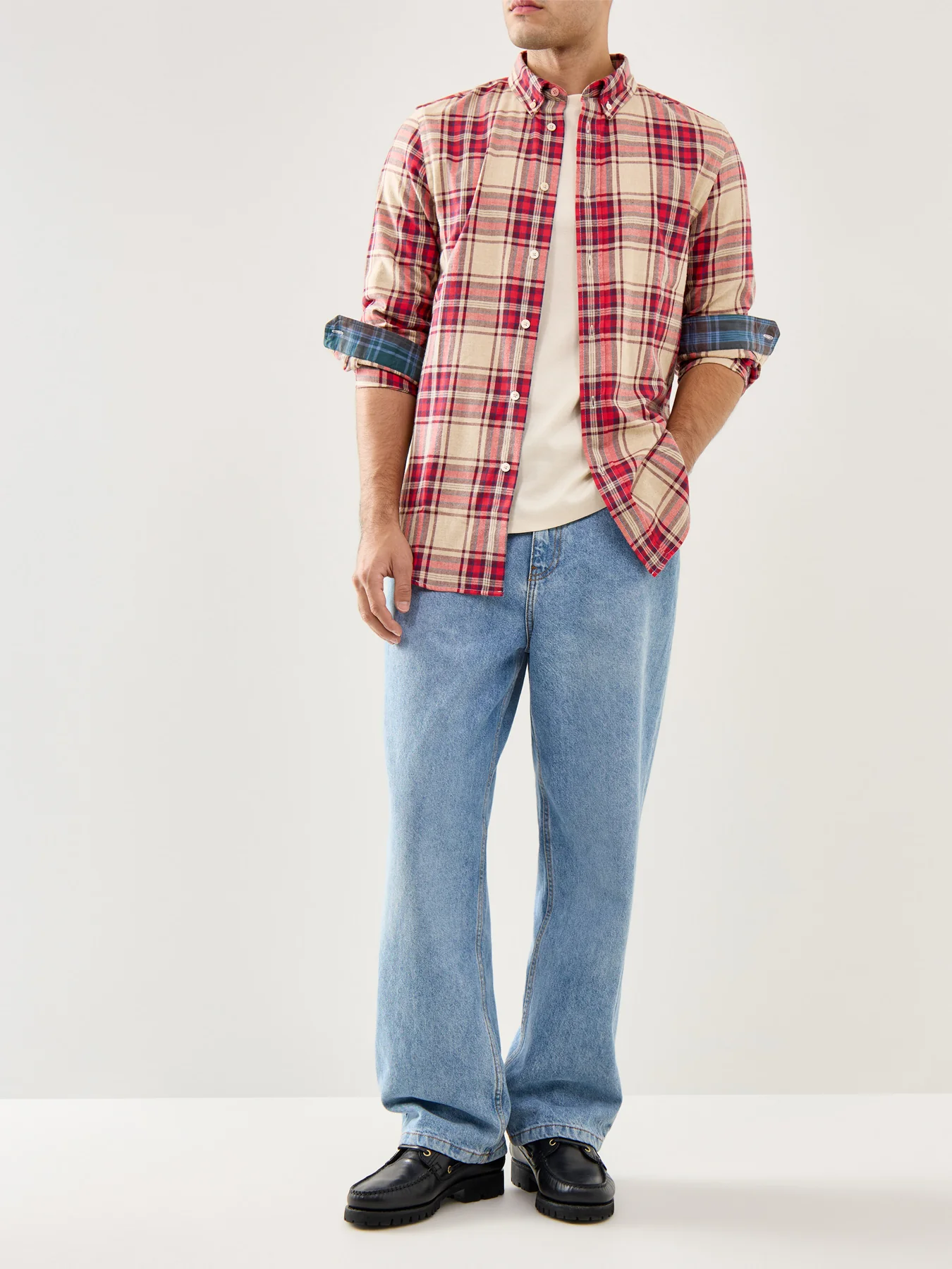 Flannel Check Shirt Tan - Image 2