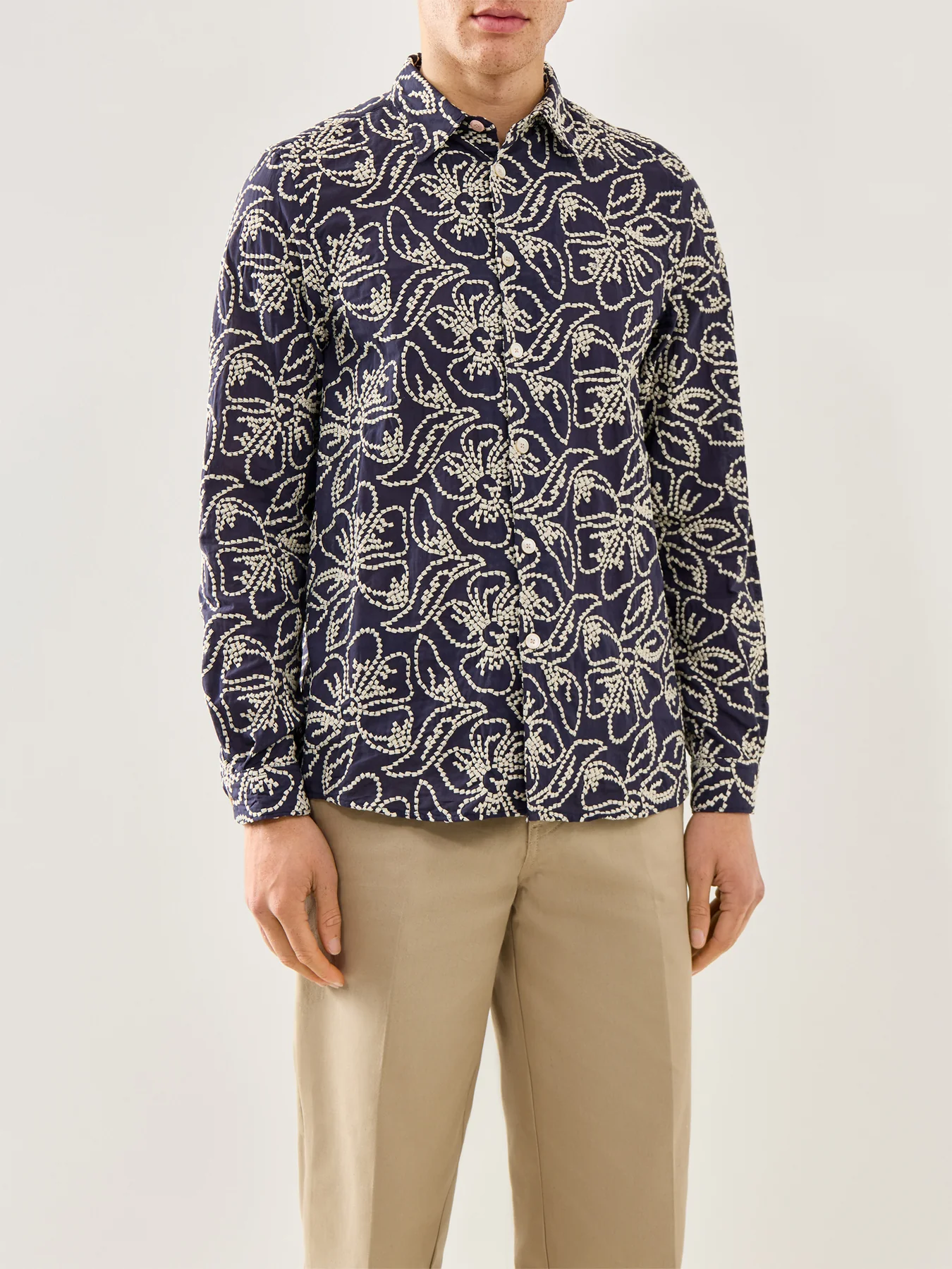 Embroidered Flower Shirt Navy - Image 4