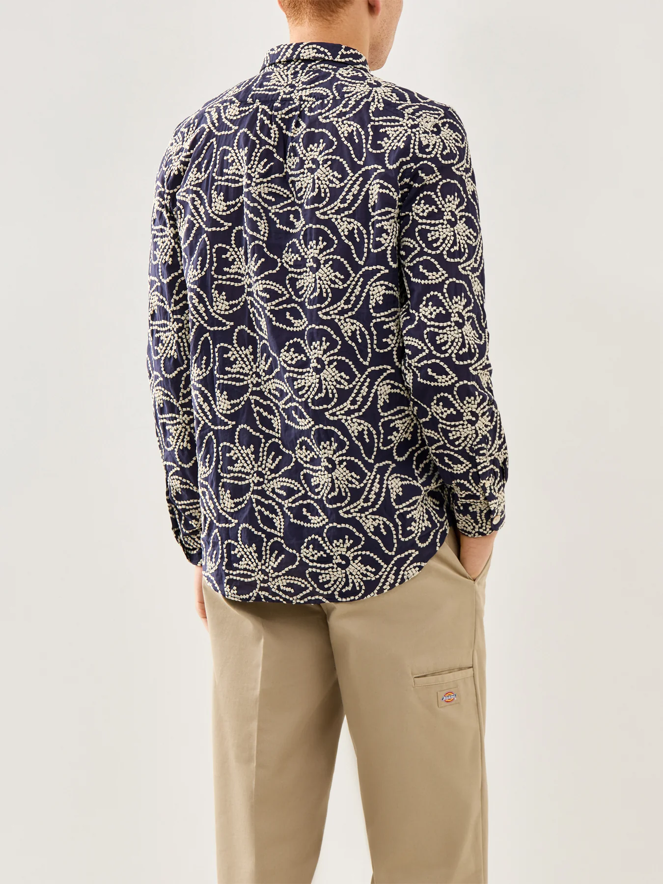 Embroidered Flower Shirt Navy - Image 5