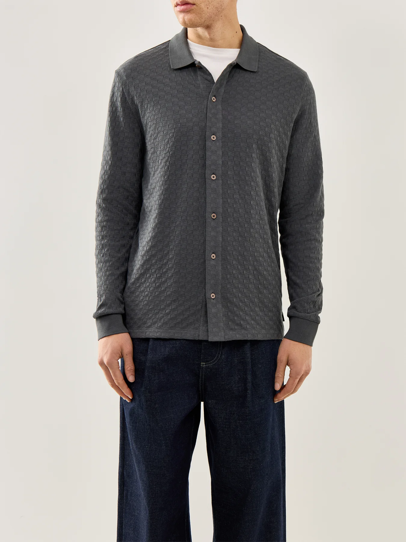 Knitted Texture Shirt Grey - Image 4