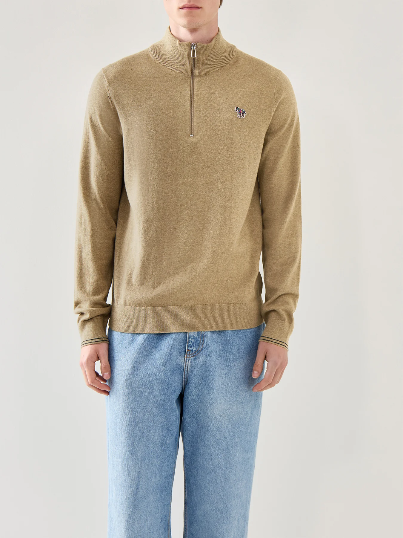 Zebra 1/4 Cotton Zip Knitwear Tan - Image 4