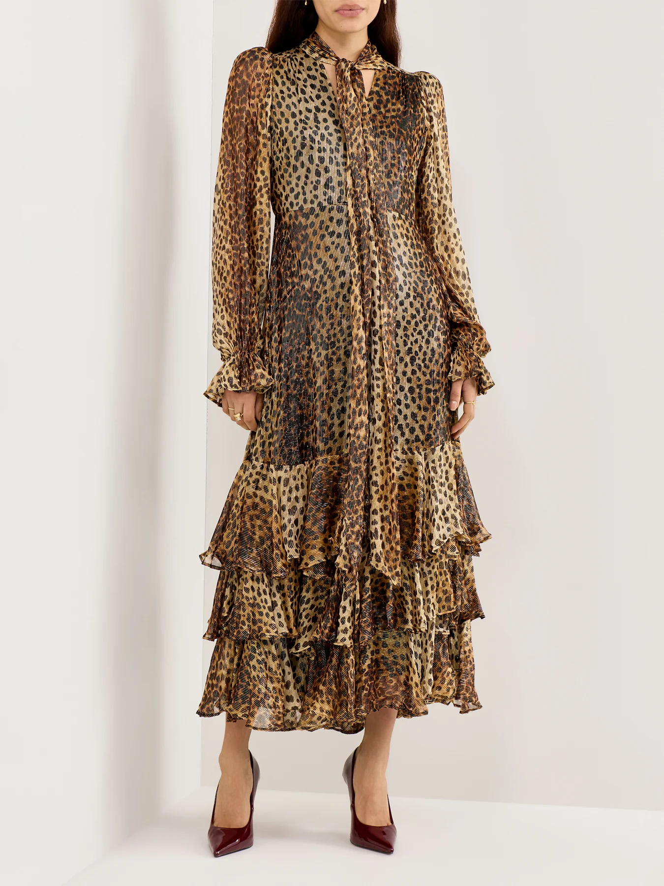 Farrah Cheetah Tiered Maxi Dress Gold - Image 2