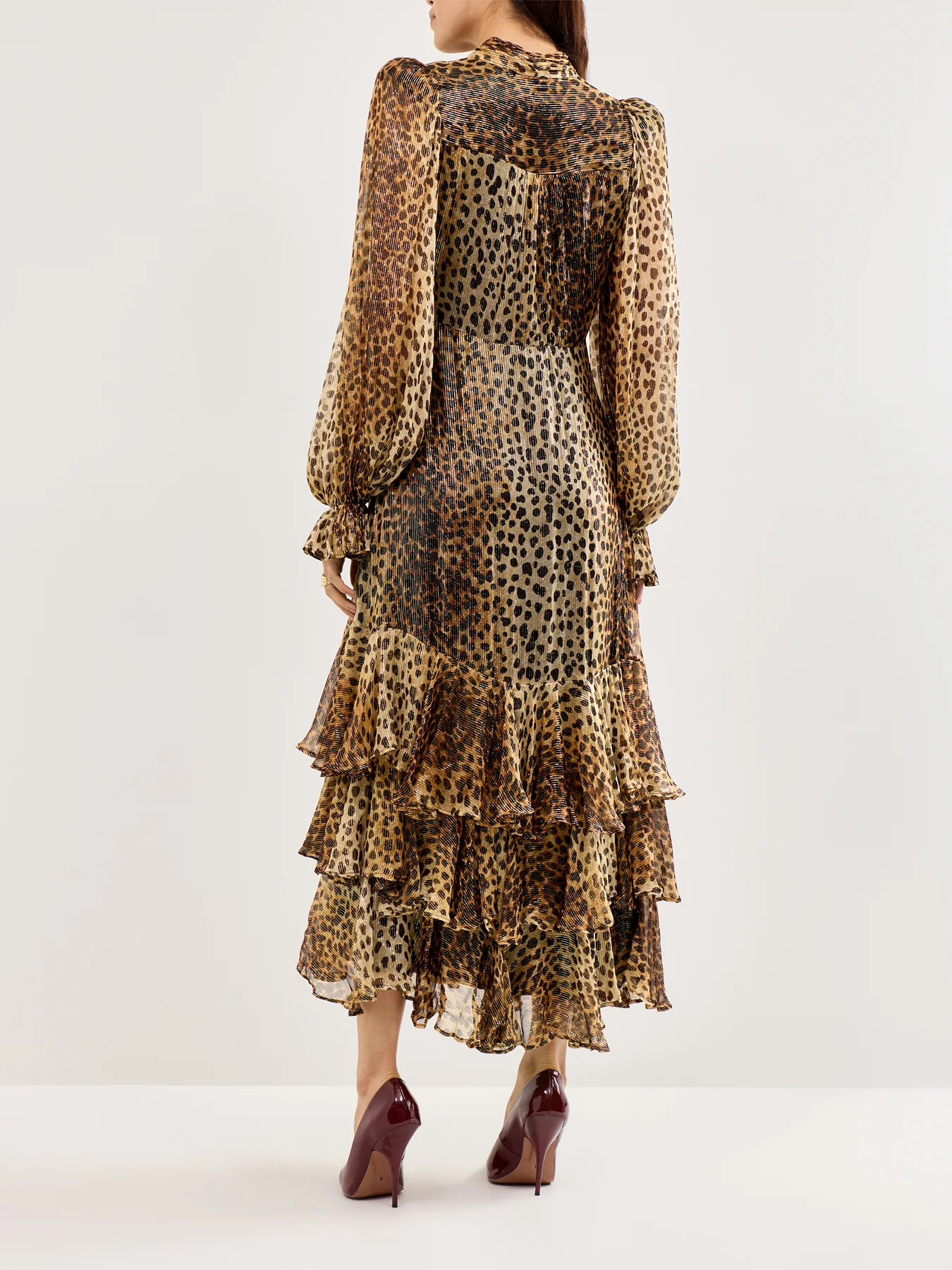 Farrah Cheetah Tiered Maxi Dress Gold - Image 5