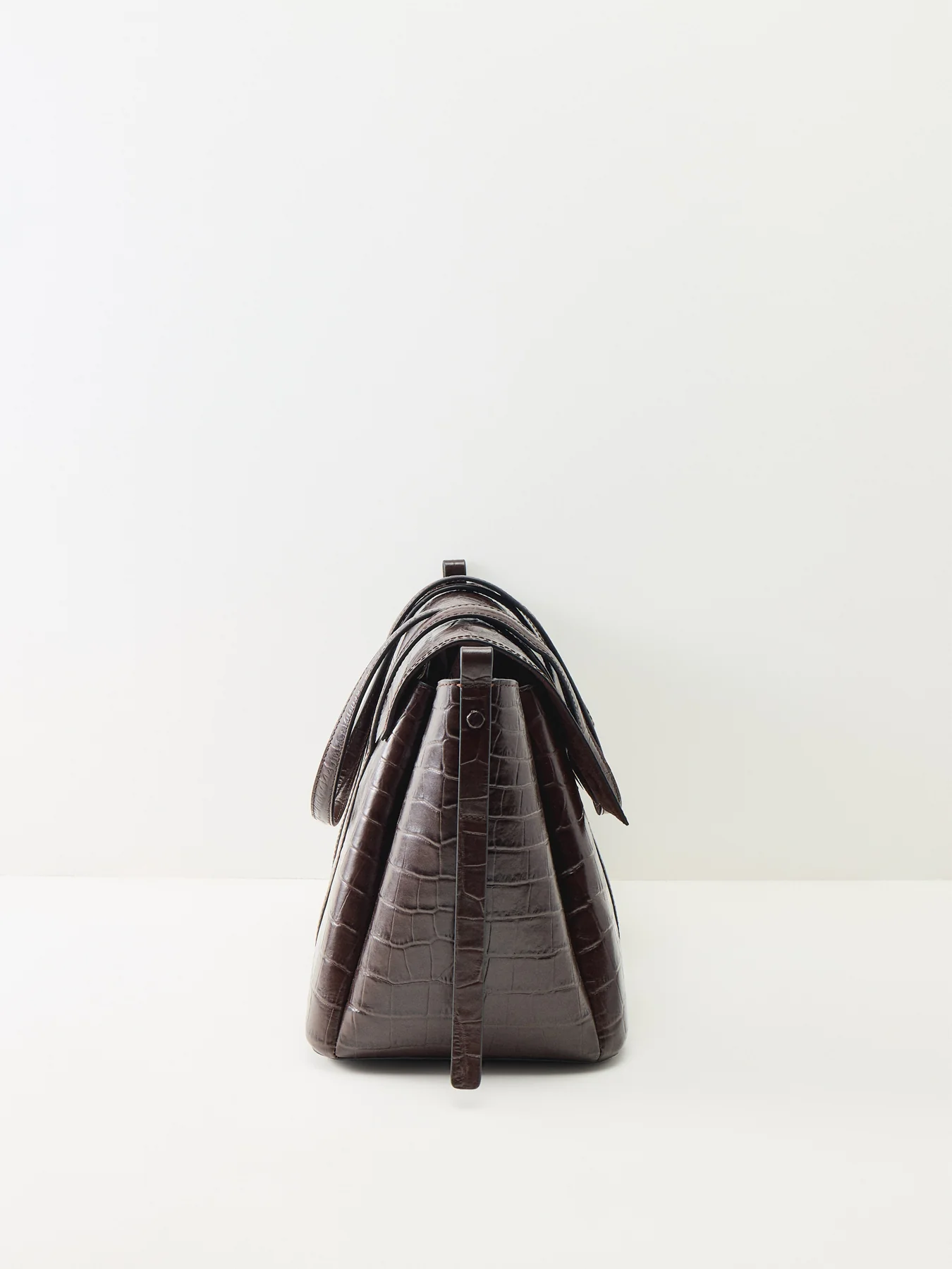 Chancery Faux Croc Medium Flapover Shoulder Bag Dark Oak - Image 4