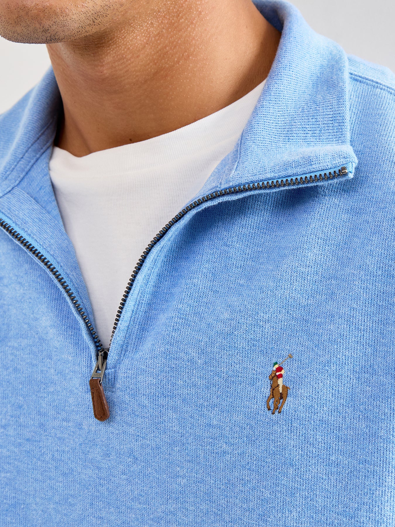 1/4 Zip Ribbed Cotton Sweatshirt Blue - Image 3