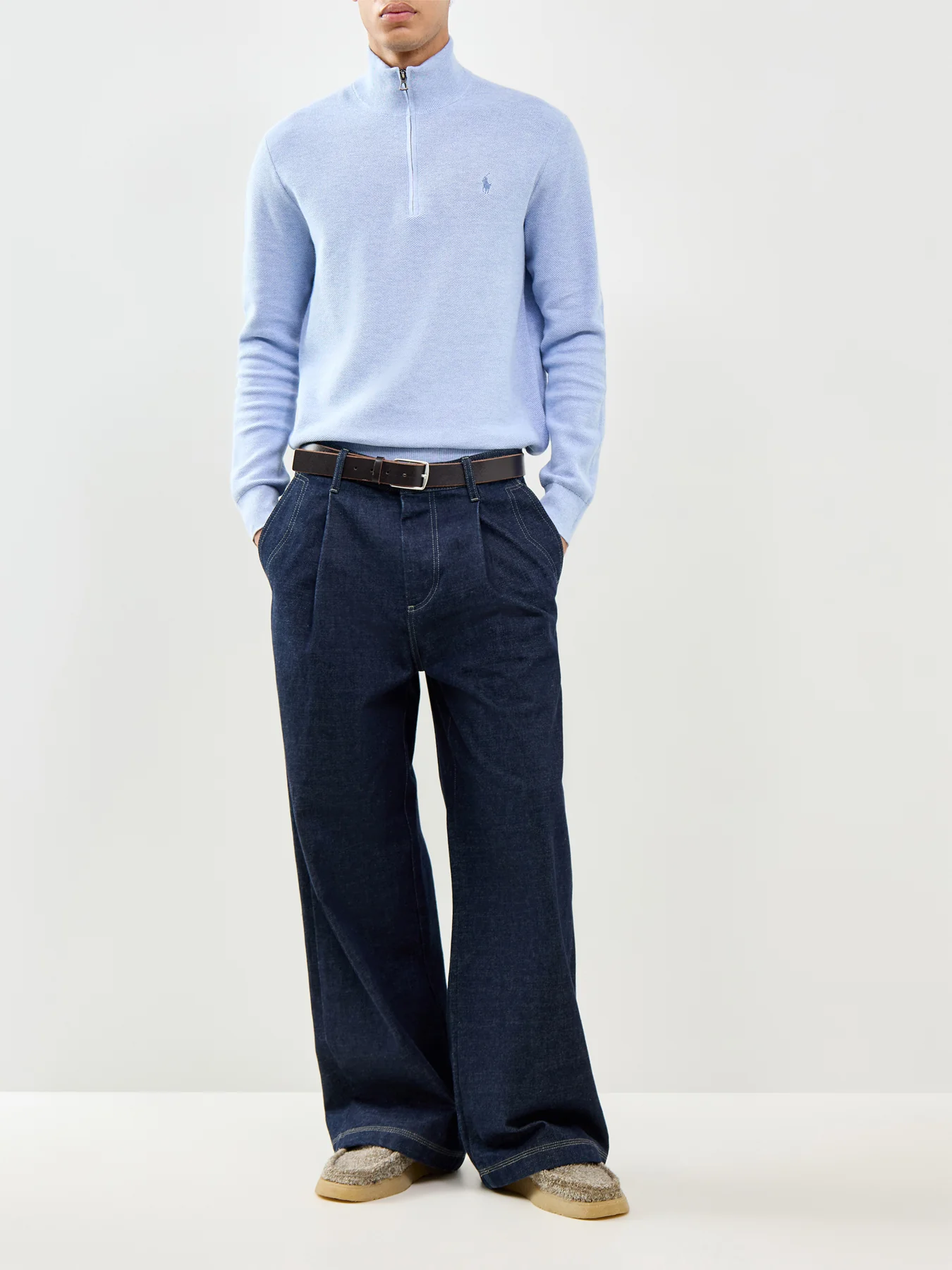 Quarter Zip Textured Knit Jumper Blue - Image 2
