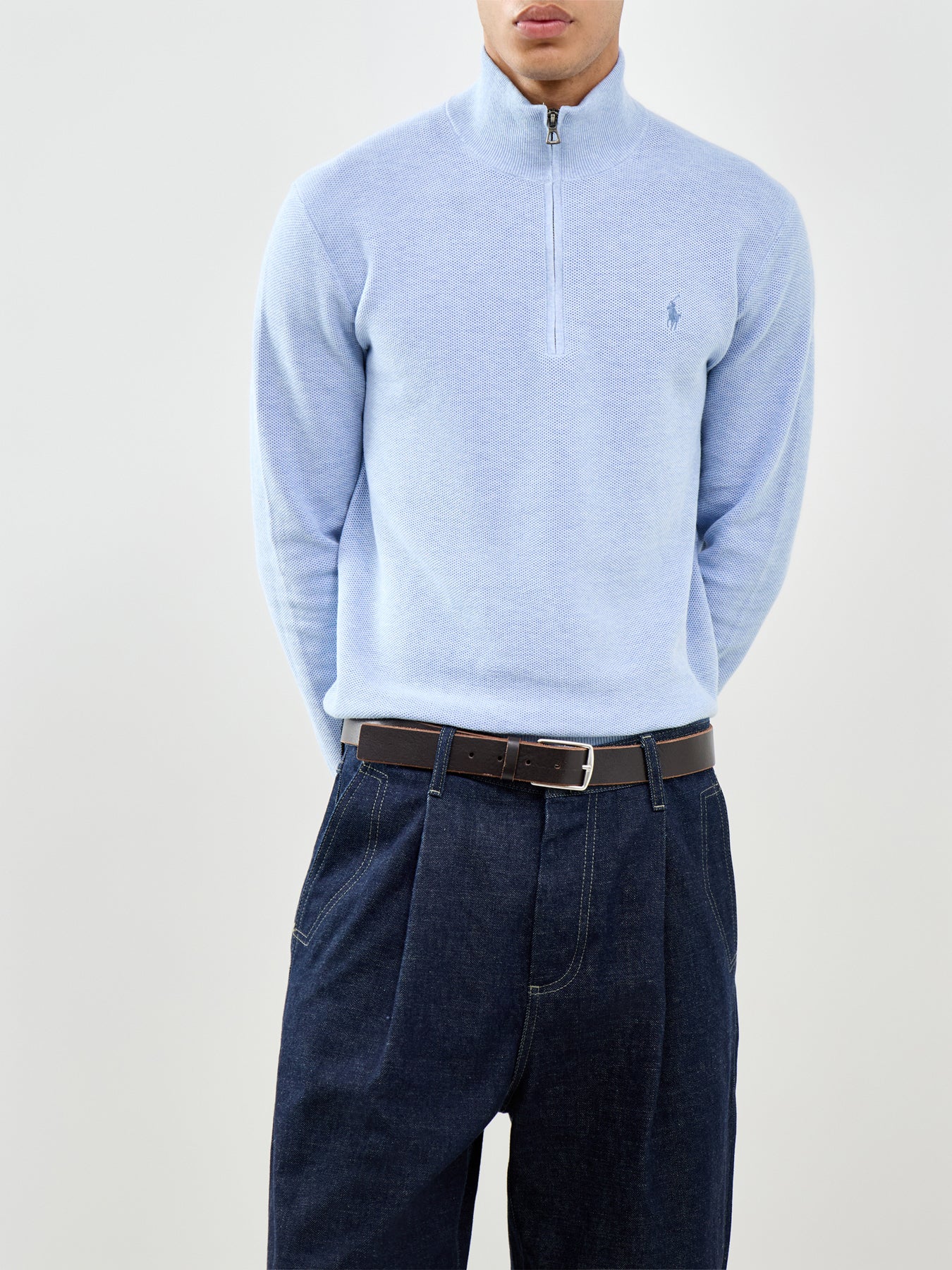 Quarter Zip Textured Knit Jumper Blue - Image 4