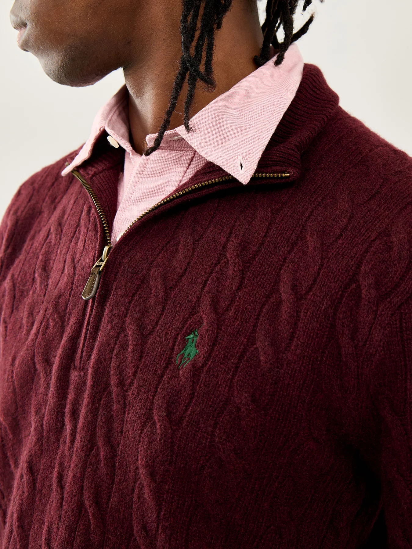 Cable-Knit Half-Zip Jumper Burgundy - Image 3