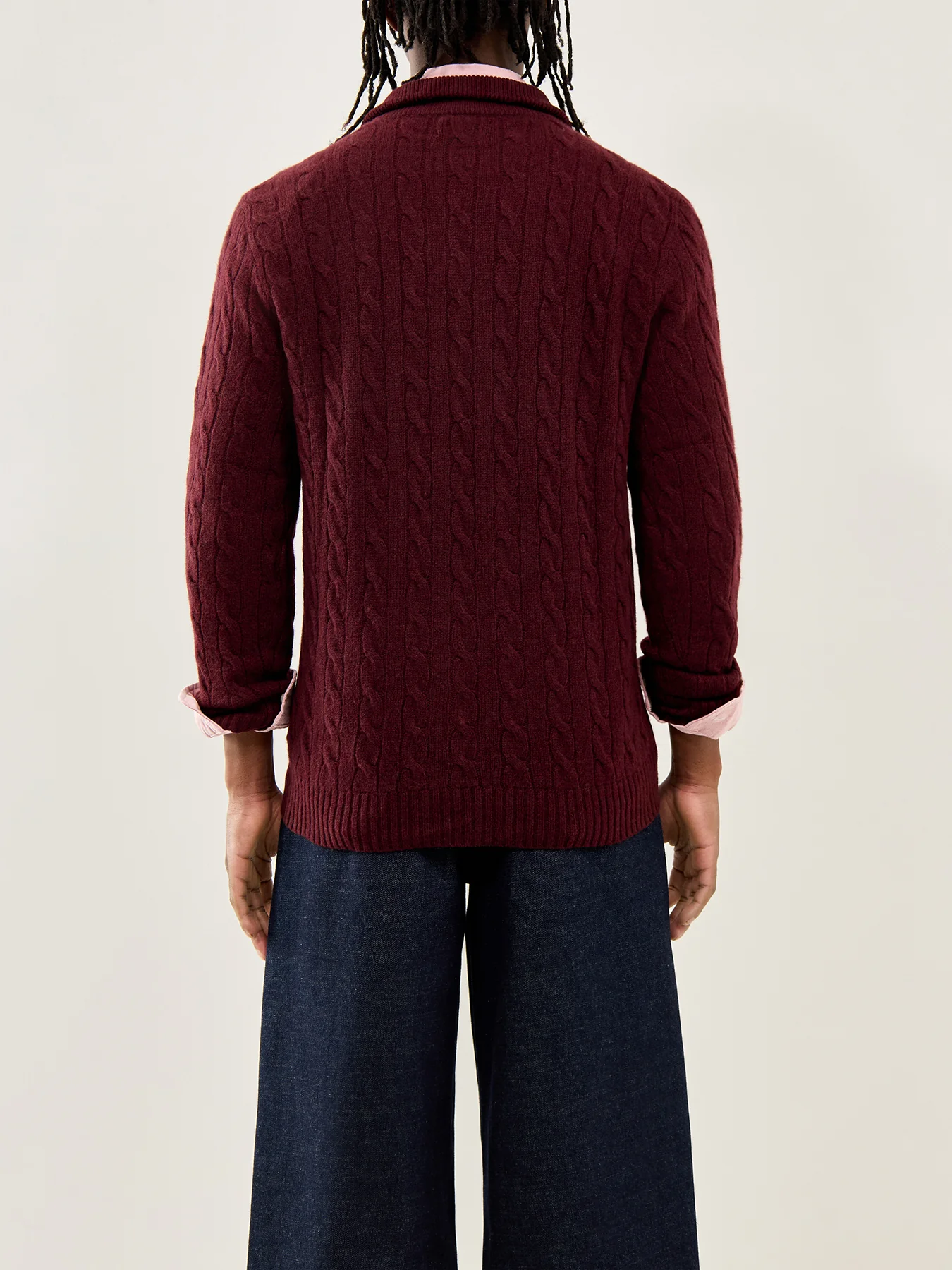 Cable-Knit Half-Zip Jumper Burgundy - Image 5