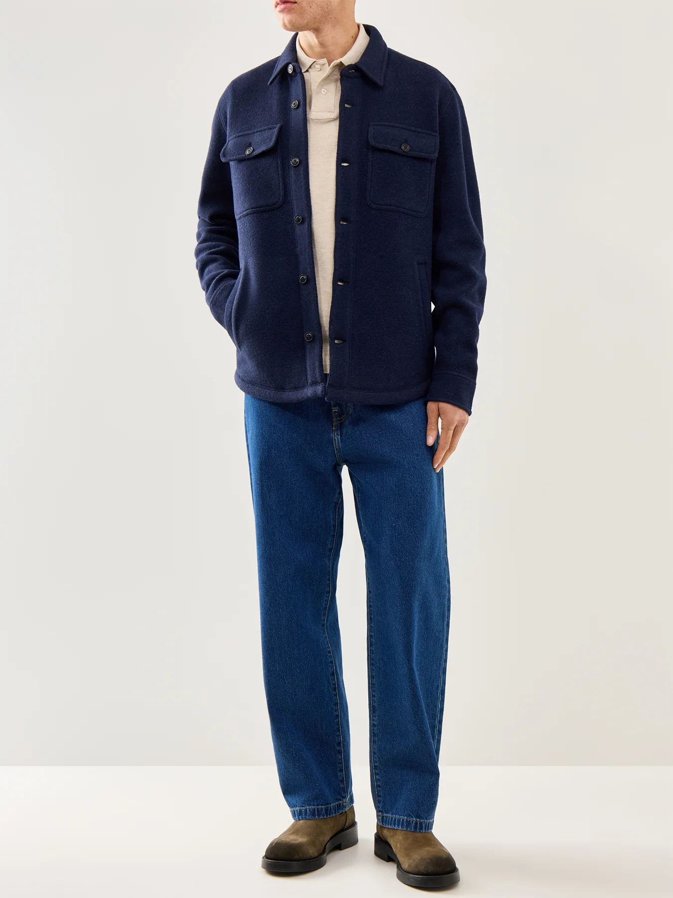 Brushed Double Knit Overshirt Navy - Image 2