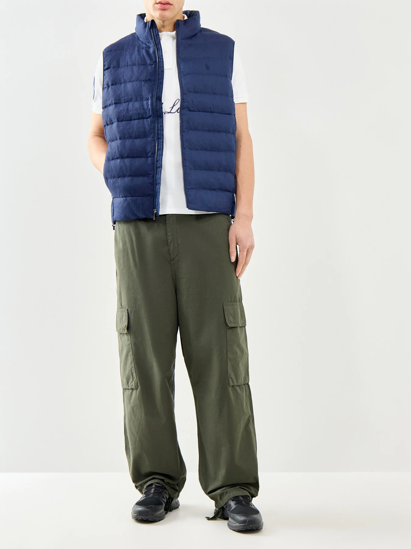Light Puffer Linen Gilet Navy - Image 2