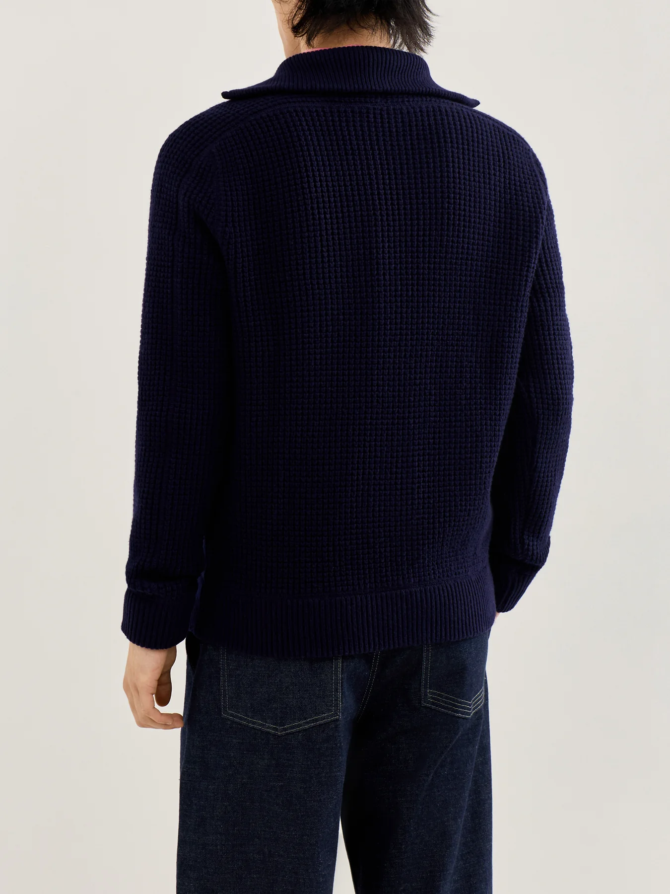 Cotton Wool Full Zip Knit Navy - Image 5